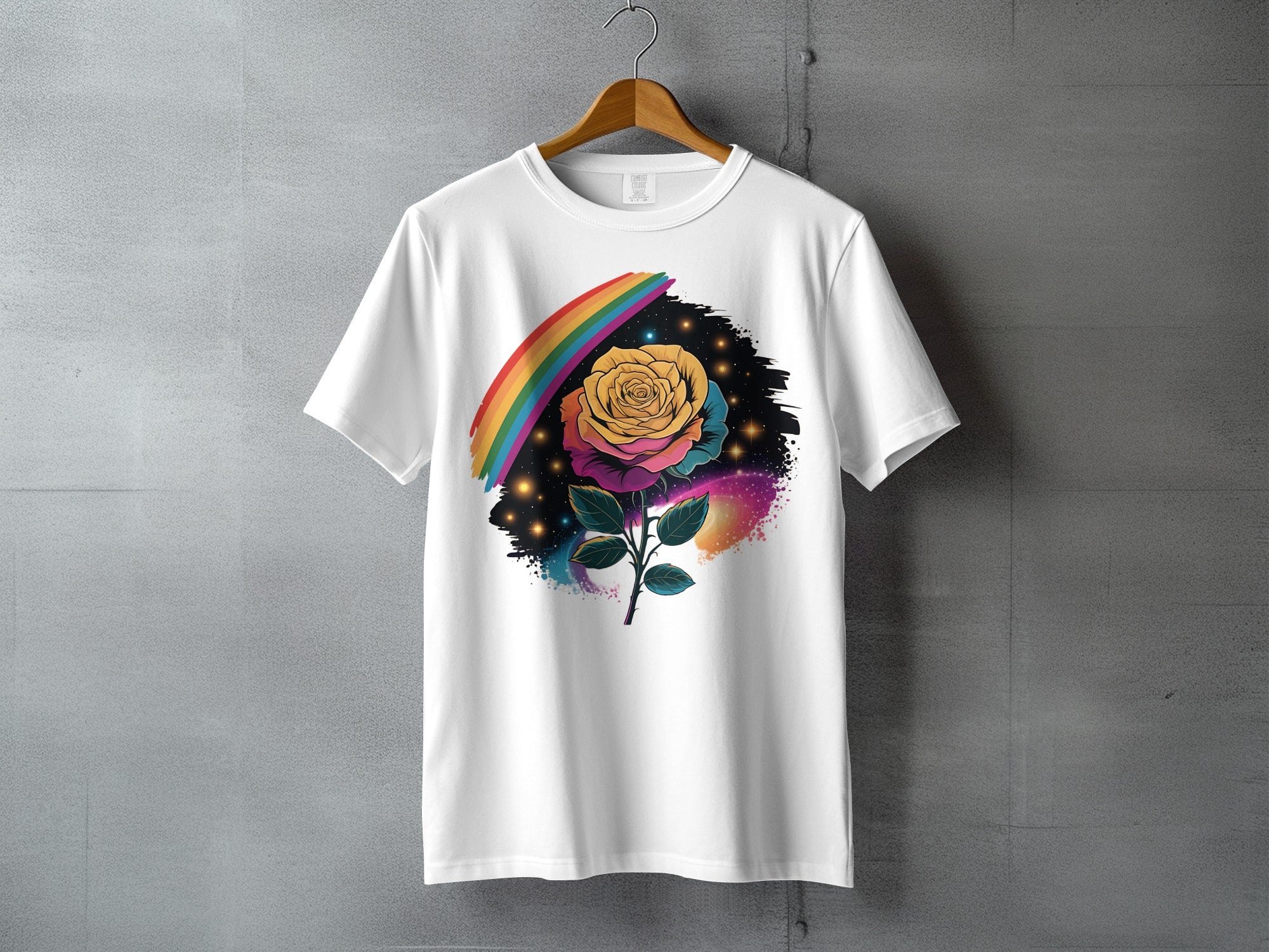 Rainbow Rose Cosmic Design Vibrant Starry Sky product type