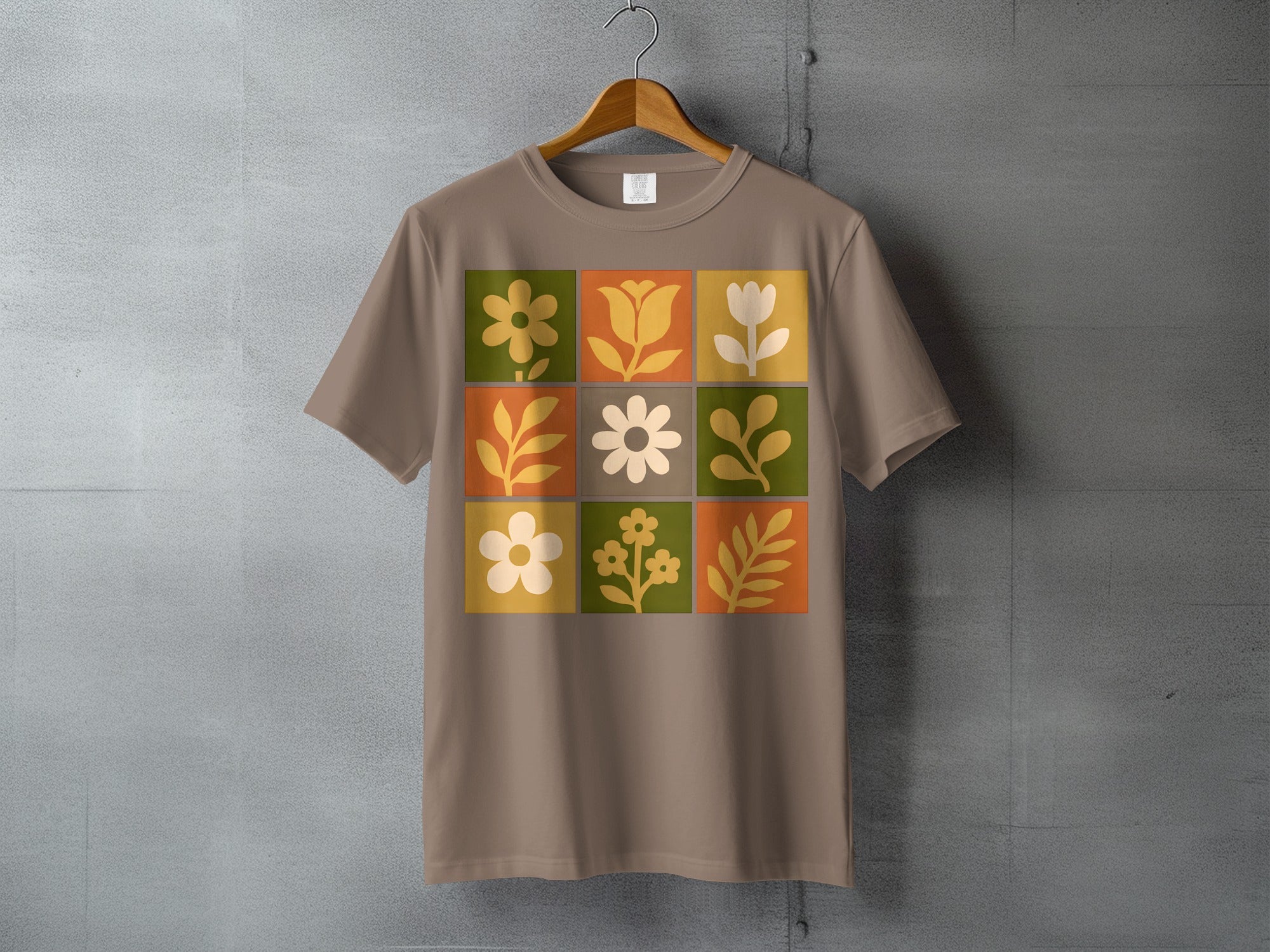 Retro Floral Squares Design Earth Tone Pattern Product Type