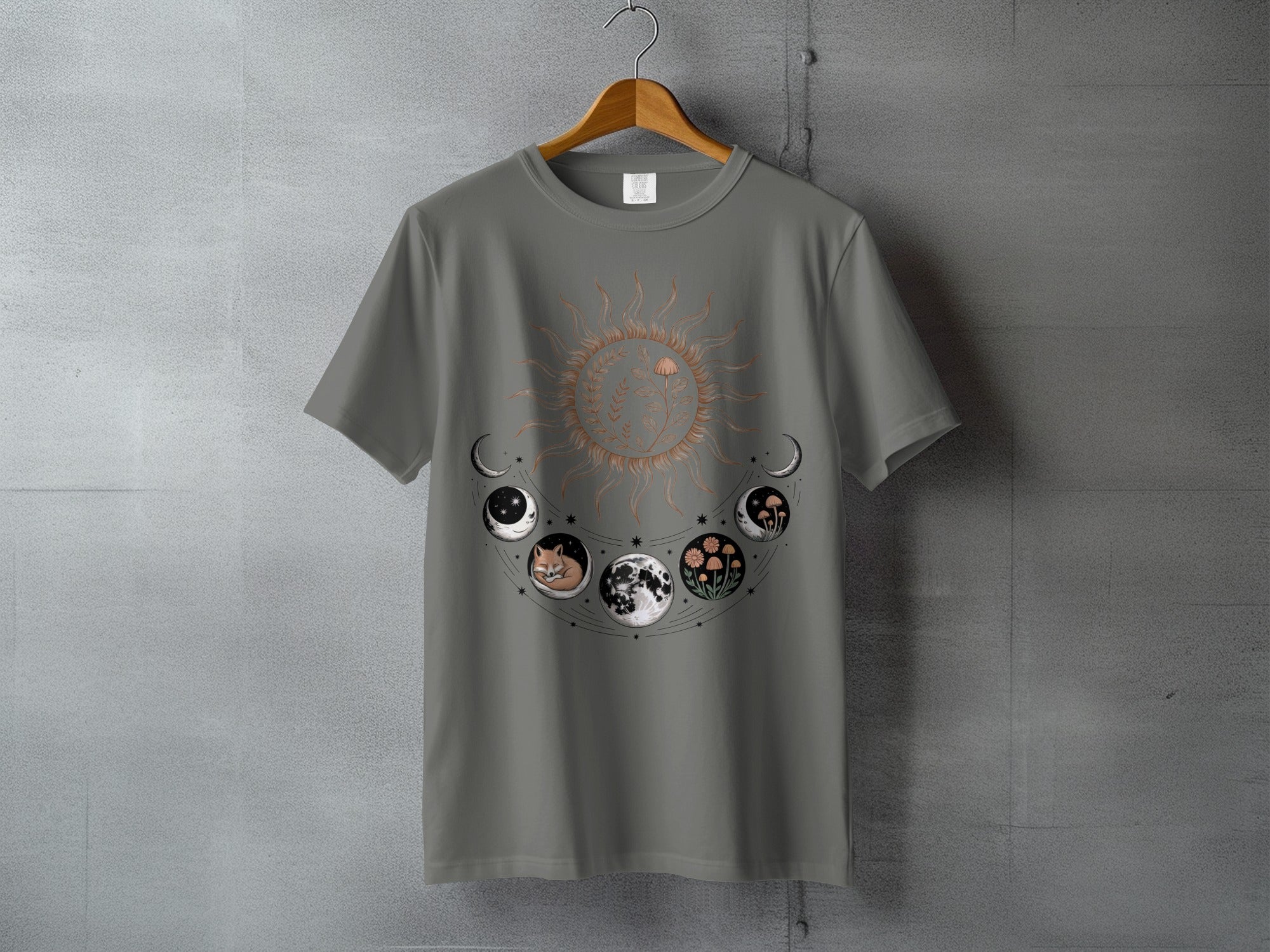 Mystical Sun Moon Phases Fox Mushroom Flowers Artwork product type