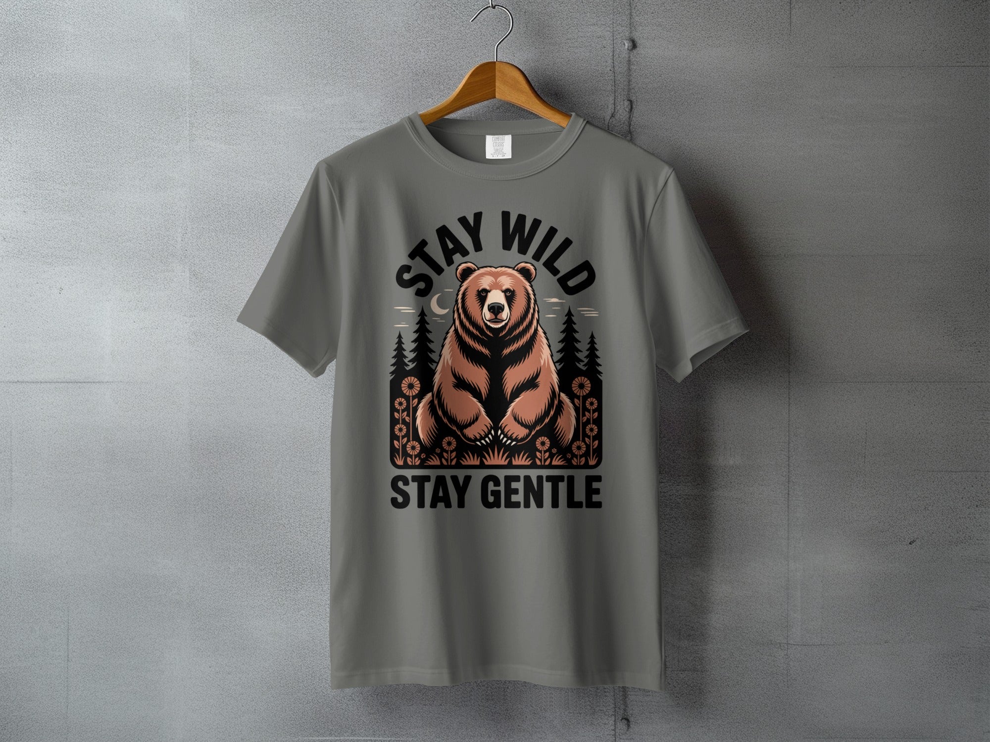 Stay Wild Stay Gentle Bear Design Grey T-shirt product type