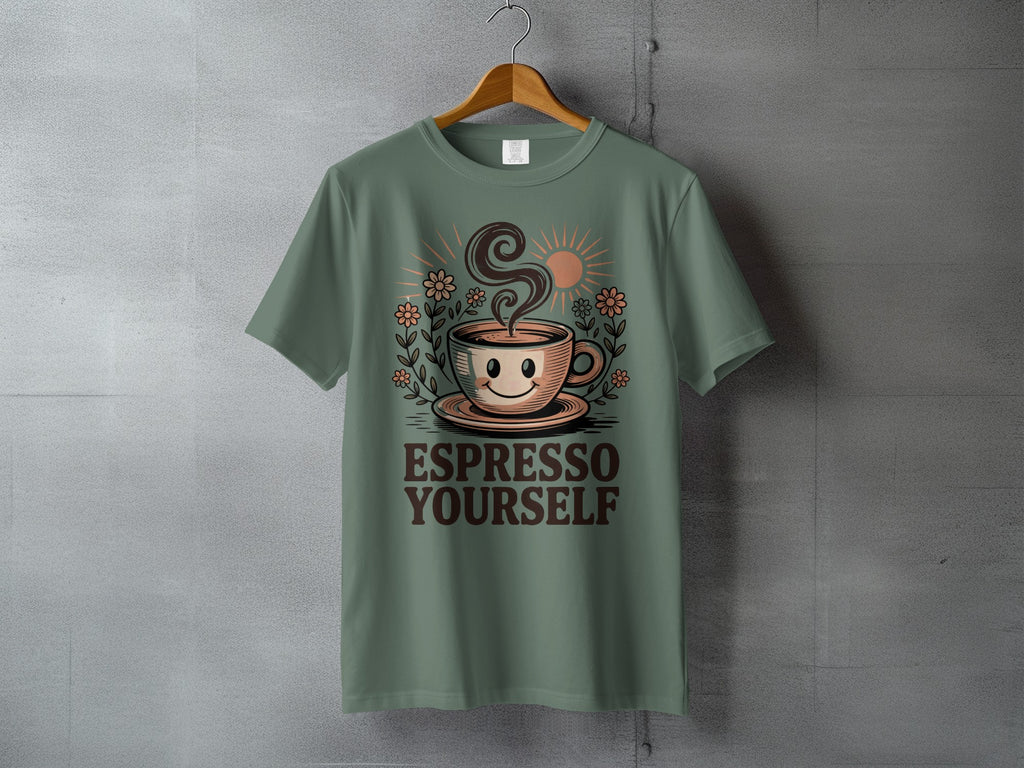 Espresso Yourself Smiling Coffee Cup Sun Flowers T-shirt product type