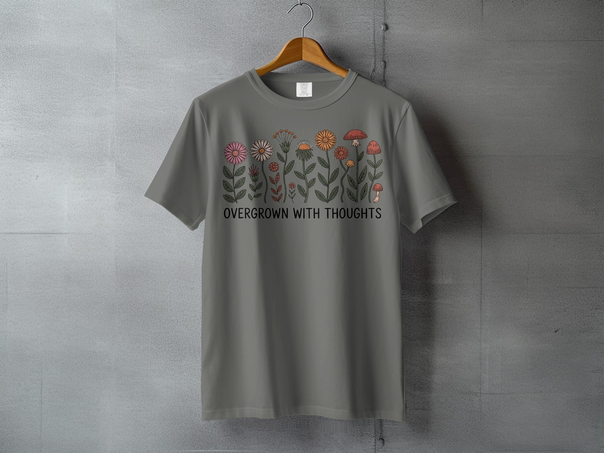 Overgrown With Thoughts Floral Mushroom Garden T-Shirt