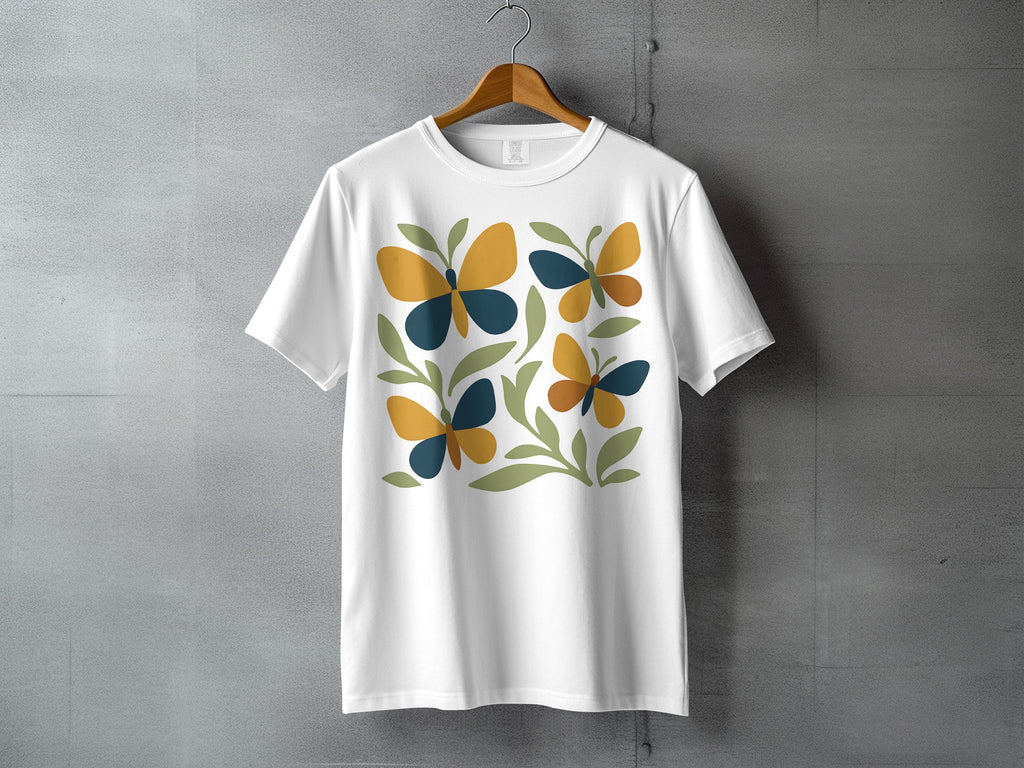 White Butterfly Leaves Design Print T Shirt product type