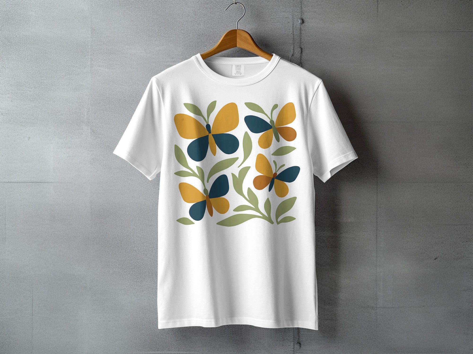 White Butterfly Leaves Design Print T Shirt product type