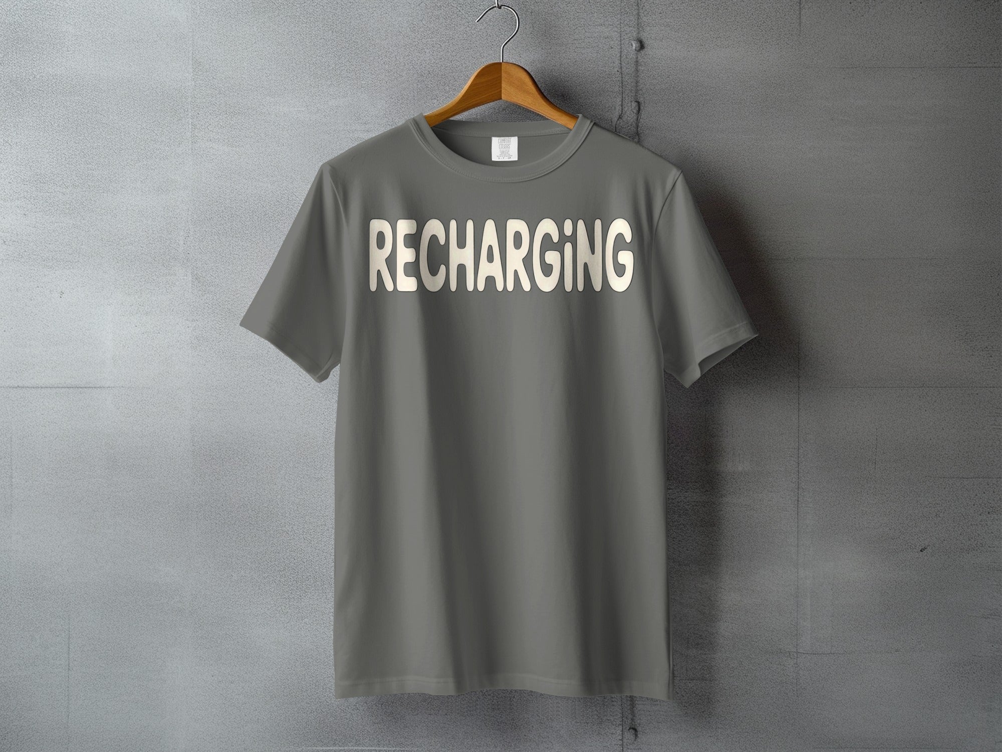 RECHARGING slogan design grey round neck product type