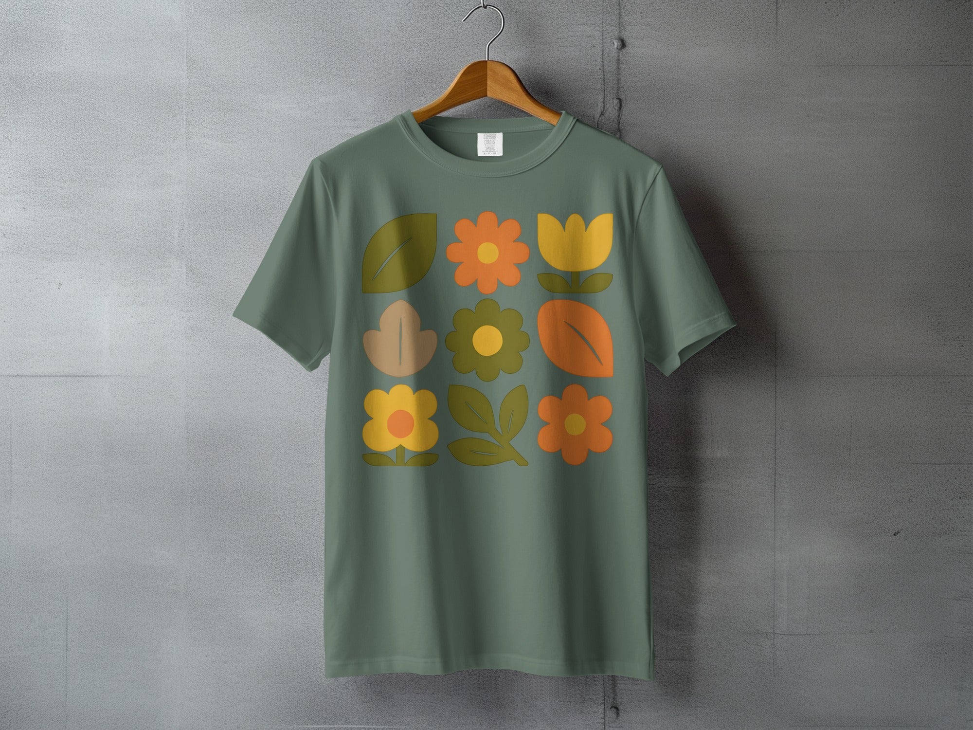 Retro Floral Leaf Pattern Sage Green product type
T-shirt, Floral, Leaf, Retro, Boho, Nature, Botanical, Green, Sage, Orange, Yellow, Flower, Garden, Plant, Pattern, Design, Abstract, Vintage, Spring, Outdoors