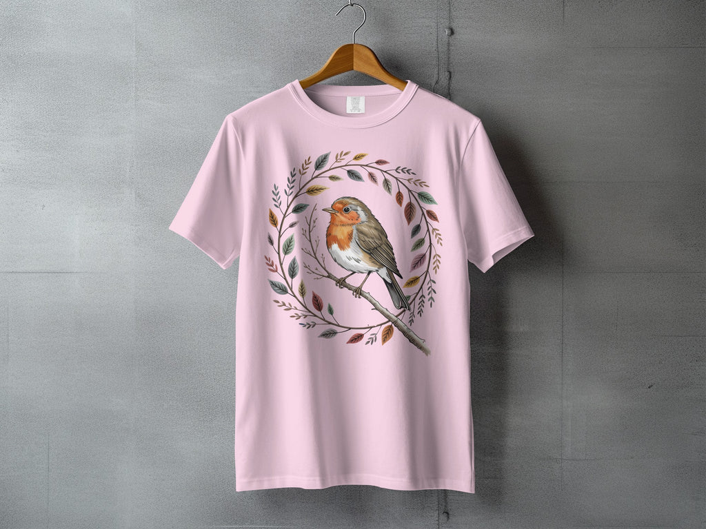Pink robin leafy wreath autumn design product type
