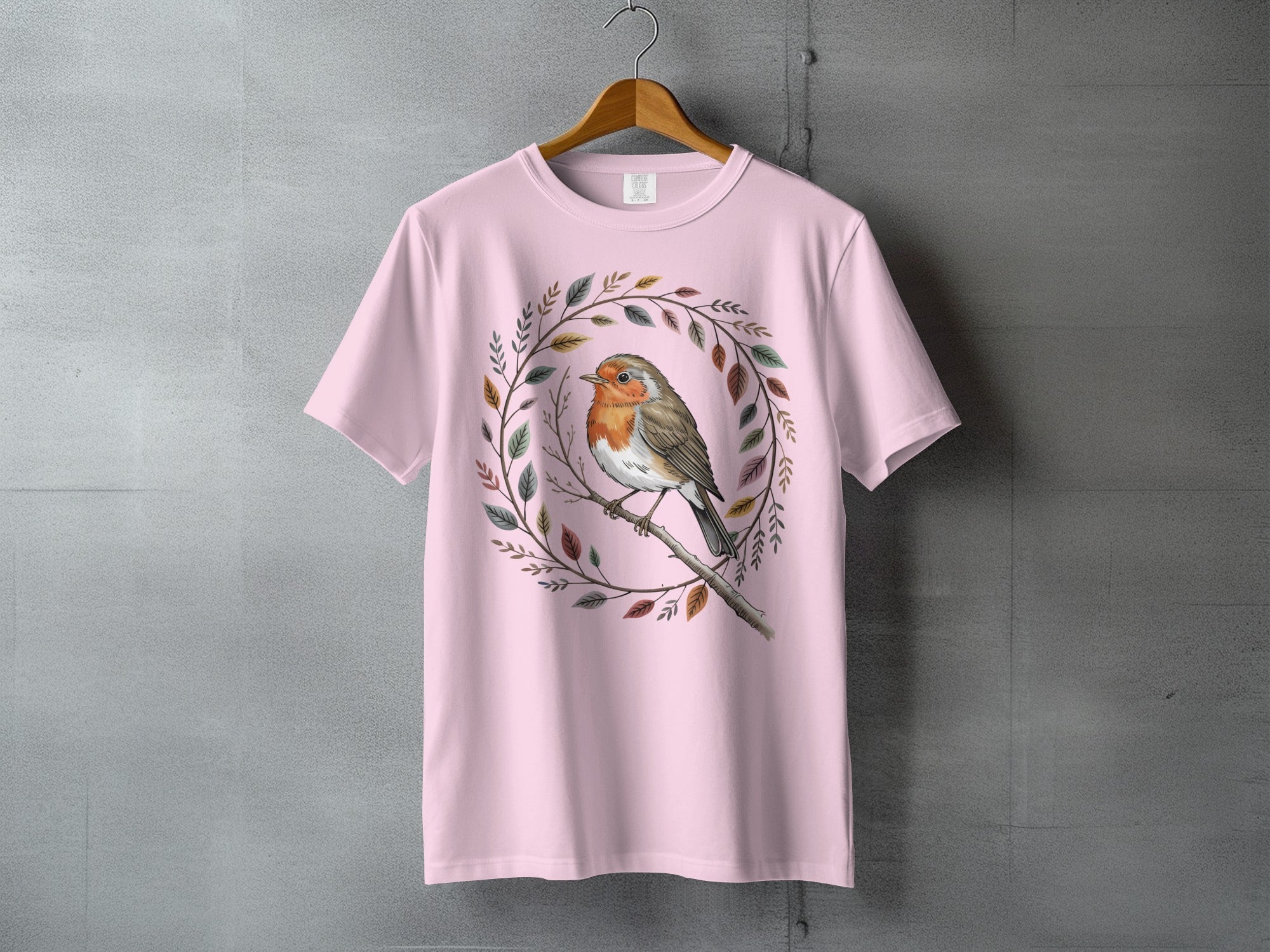 Pink robin leafy wreath autumn design product type