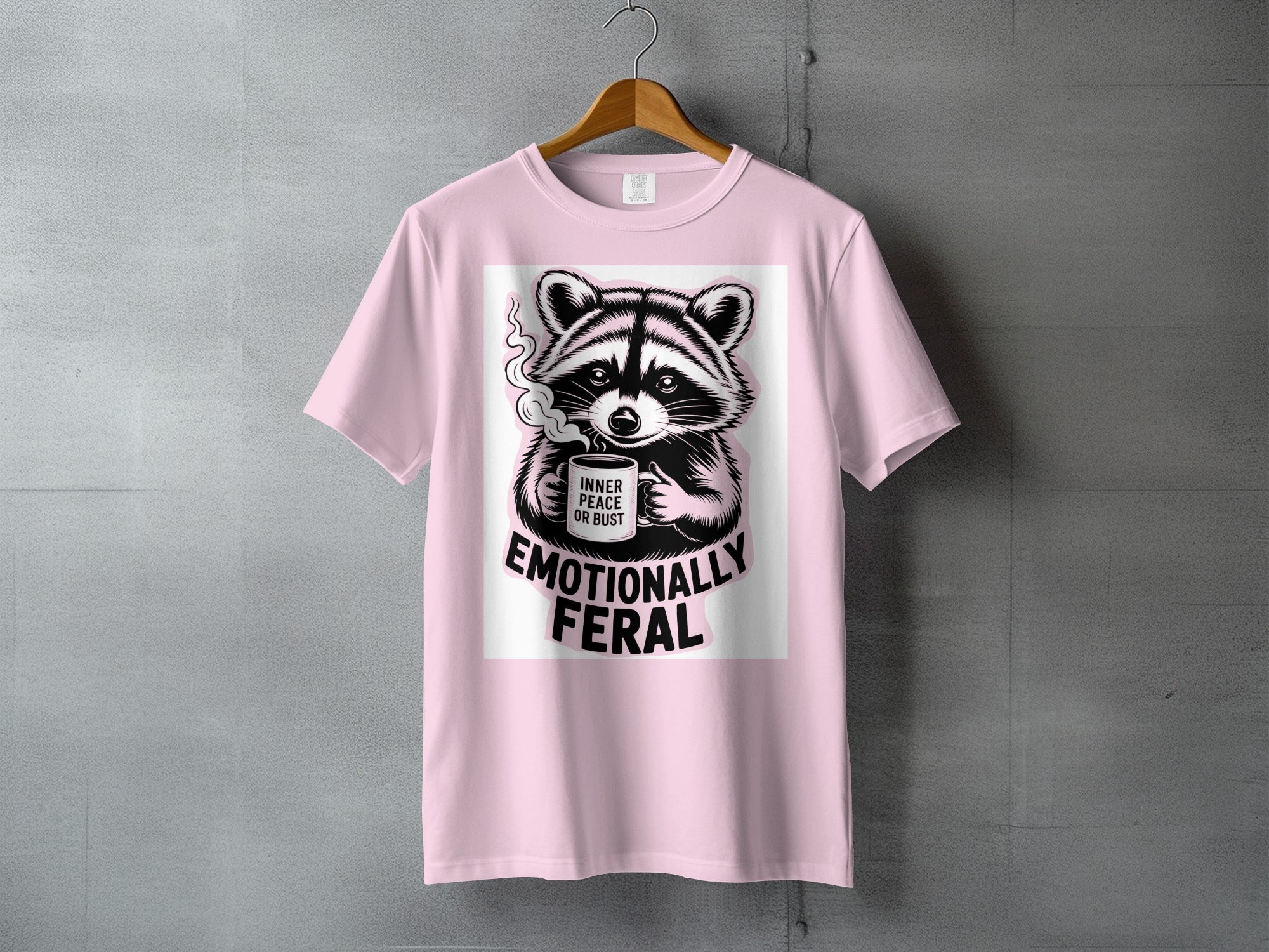Raccoon coffee mug INNER PEACE OR BUST EMOTIONALLY FERAL product type