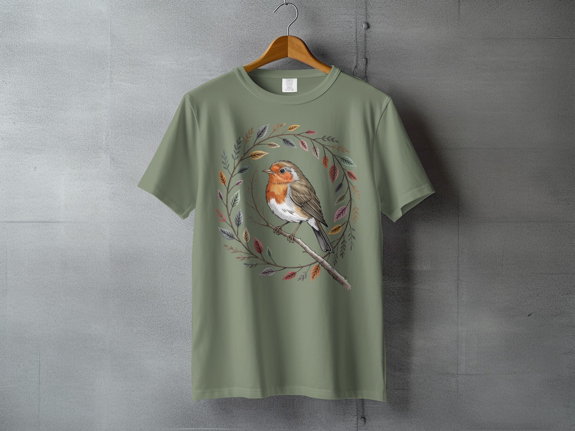Robin bird autumn leaf wreath sage green product type