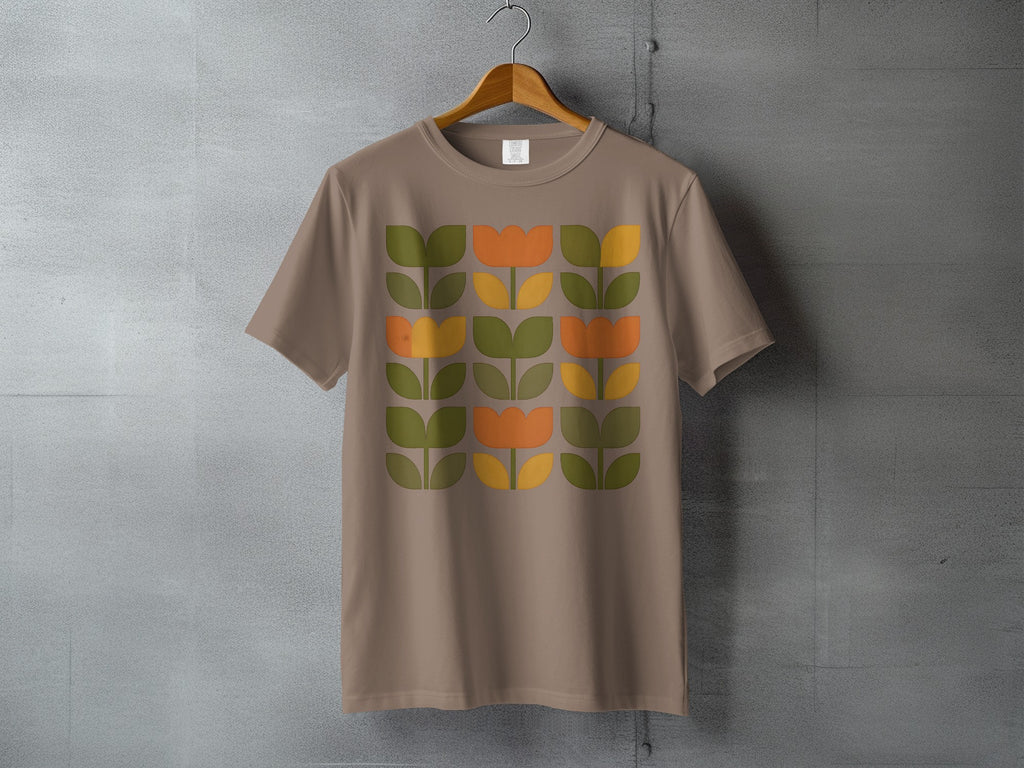 Mid Century Floral Tulip Pattern Beige Tee product type
