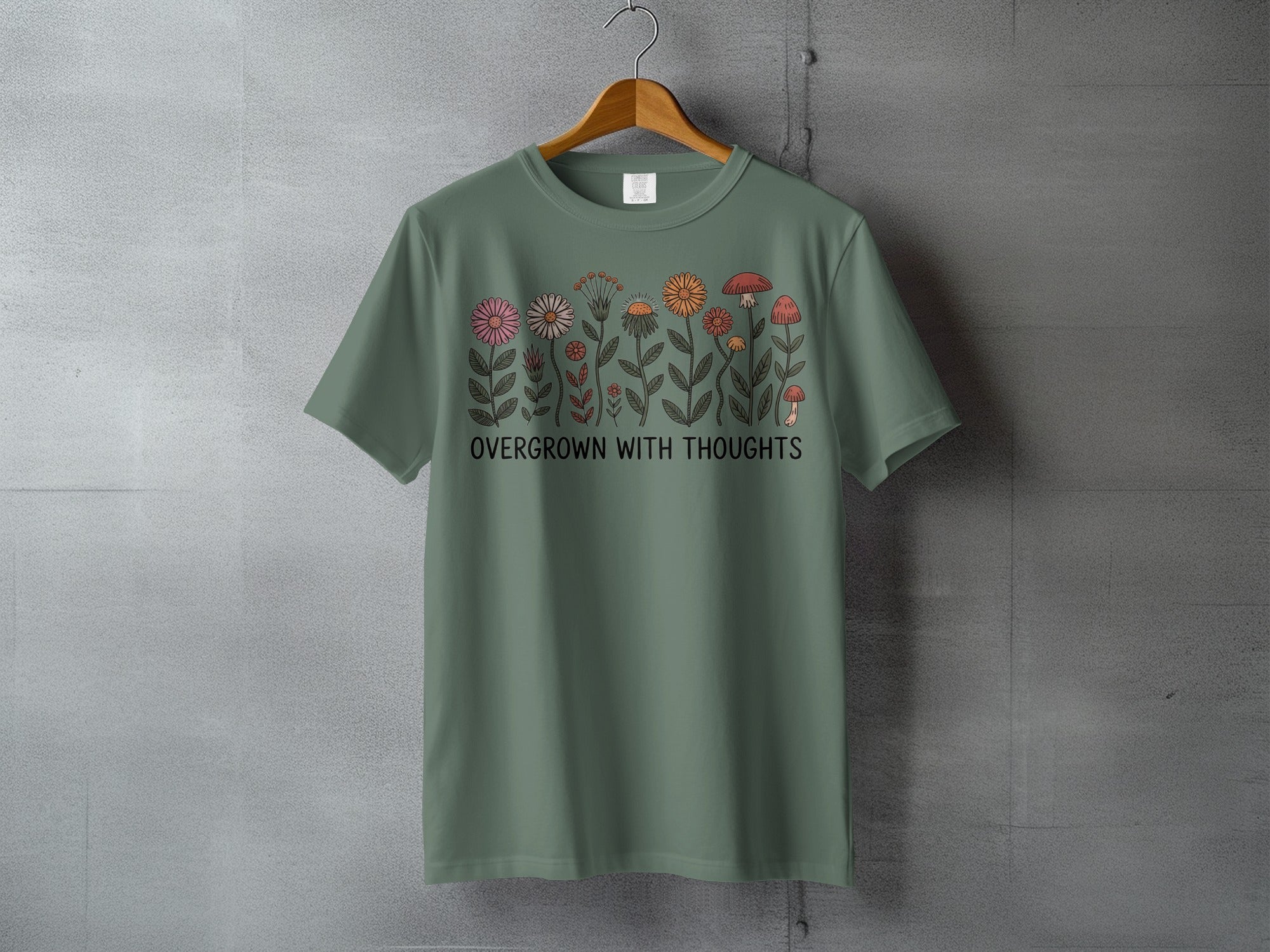 Overgrown With Thoughts Flowers Mushrooms T-shirt
