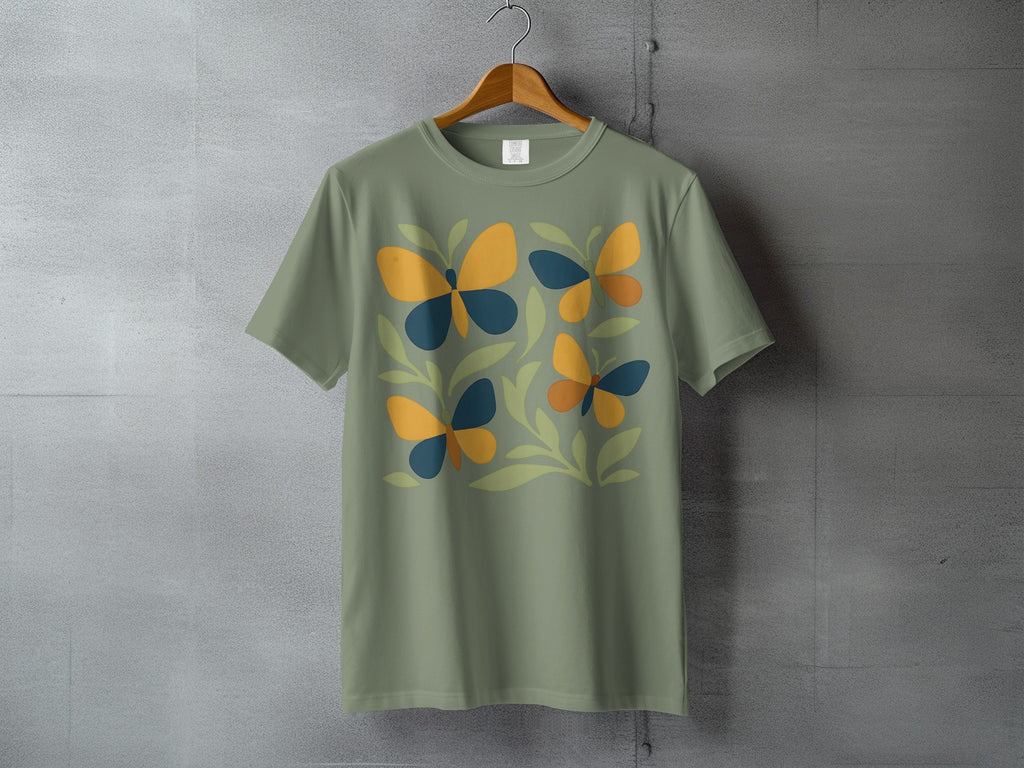 Green Shirt Colorful Butterfly Design Unique Nature product type