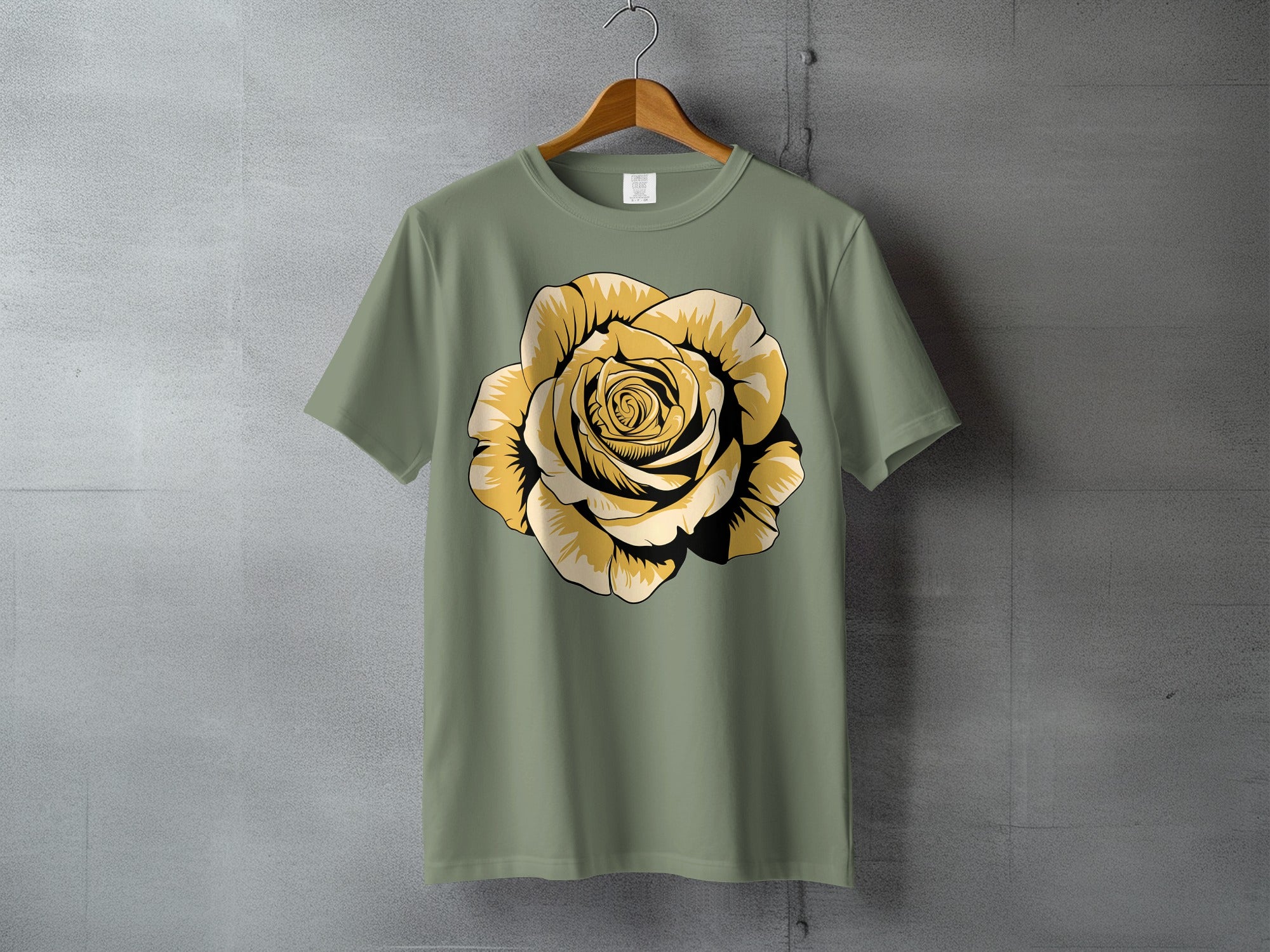 Olive Green T-shirt Yellow Gold Rose Graphic product type