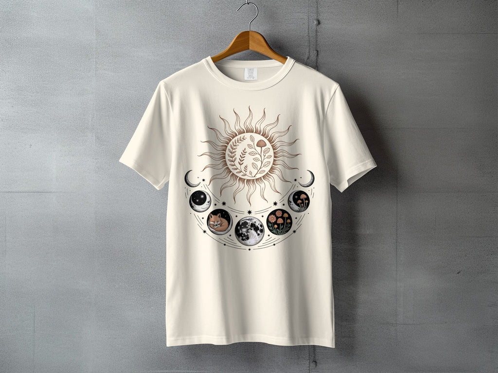 Celestial Sun Moon Phases Fox Botanical T-shirt product type