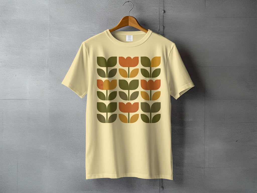 Mid Century Modern Abstract Floral Design product type
T-shirt, Retro, Floral, Mid century modern, Abstract art, Geometric pattern, Flower design, Botanical print, Vintage aesthetic, Orange flowers, Green leaves, Beige tee, Groovy vibes, Sixties fashion, Seventies style, Graphic top, Unique shirt, Art inspired, Nature motif, Pop art