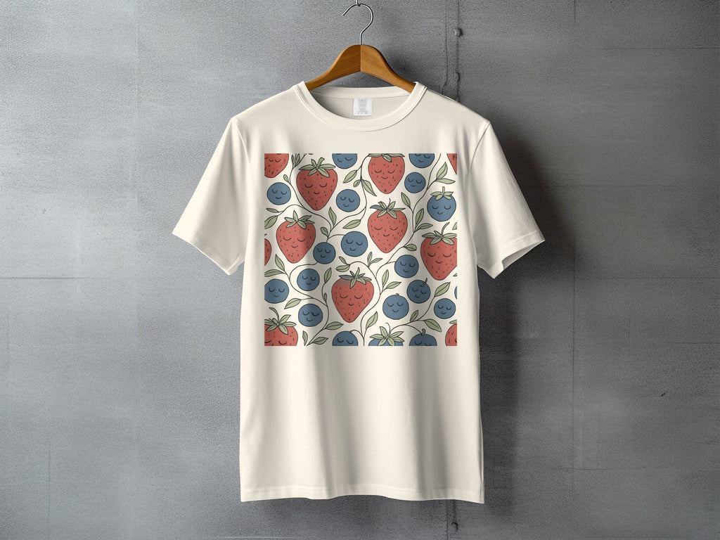 Sleepy Strawberry Blueberry Fruit Pattern Tshirt product type
Strawberry
Blueberry
Fruit pattern
Sleepy fruit
Cute design
Berry print
T-shirt
Apparel
Graphic tee
Cream shirt
Summer style
Food theme
Nature inspired
Sweet berries
Kawaii fruit
Cartoon berries
Fun shirt
Unique print
Happy fruit
Berry pattern tee