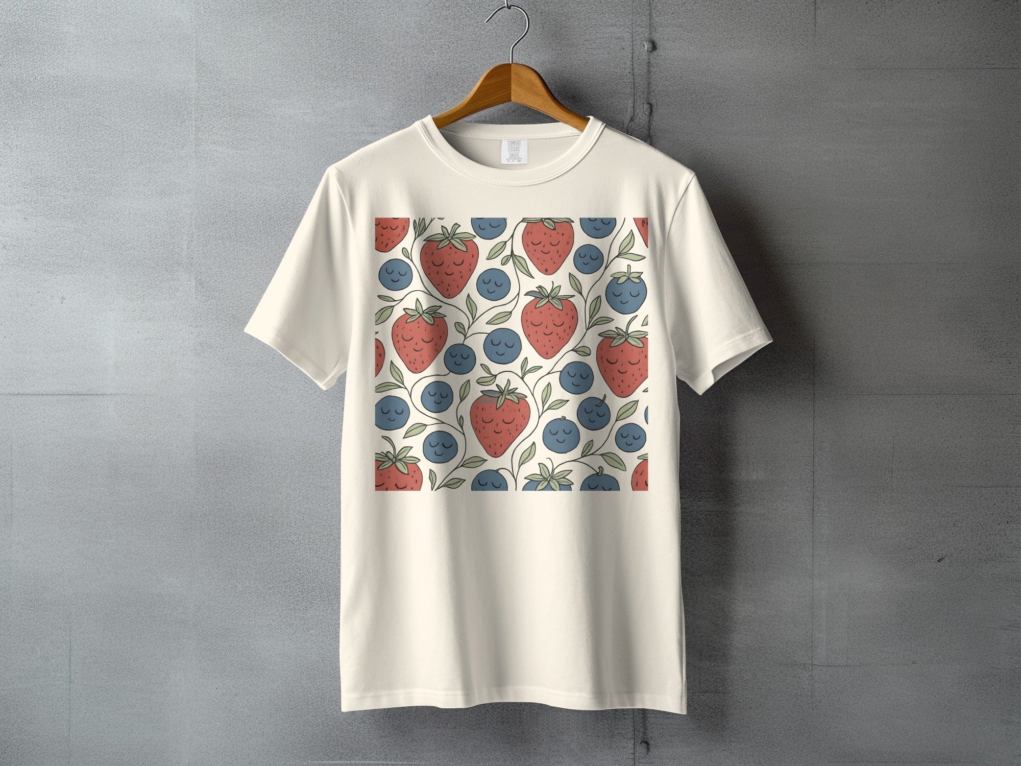 Sleepy Strawberry Blueberry Fruit Pattern Tshirt product type
Strawberry
Blueberry
Fruit pattern
Sleepy fruit
Cute design
Berry print
T-shirt
Apparel
Graphic tee
Cream shirt
Summer style
Food theme
Nature inspired
Sweet berries
Kawaii fruit
Cartoon berries
Fun shirt
Unique print
Happy fruit
Berry pattern tee