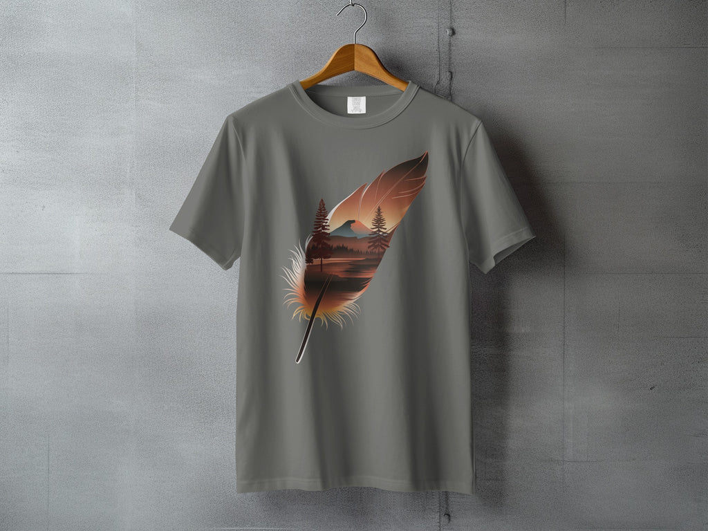 Feather Design Mountain Lake Sunset Trees Nature Artistic product type
Feather
Landscape
Nature
Mountain
Sunset
Lake
Trees
Forest
Wilderness
Outdoors
Serene
Artistic
Graphic tee
Print design
Scenic
Aesthetic
T-shirt
Apparel
Clothing
Tee shirt