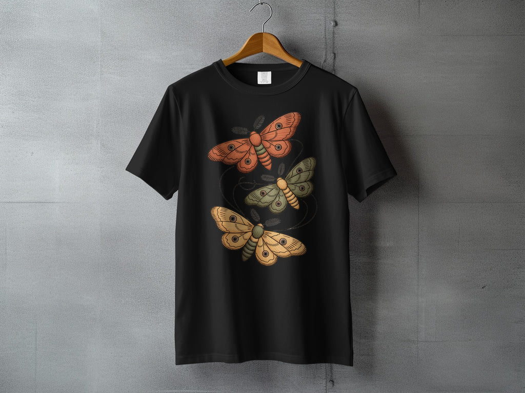 Three Moths Black Shirt Graphic Design product type