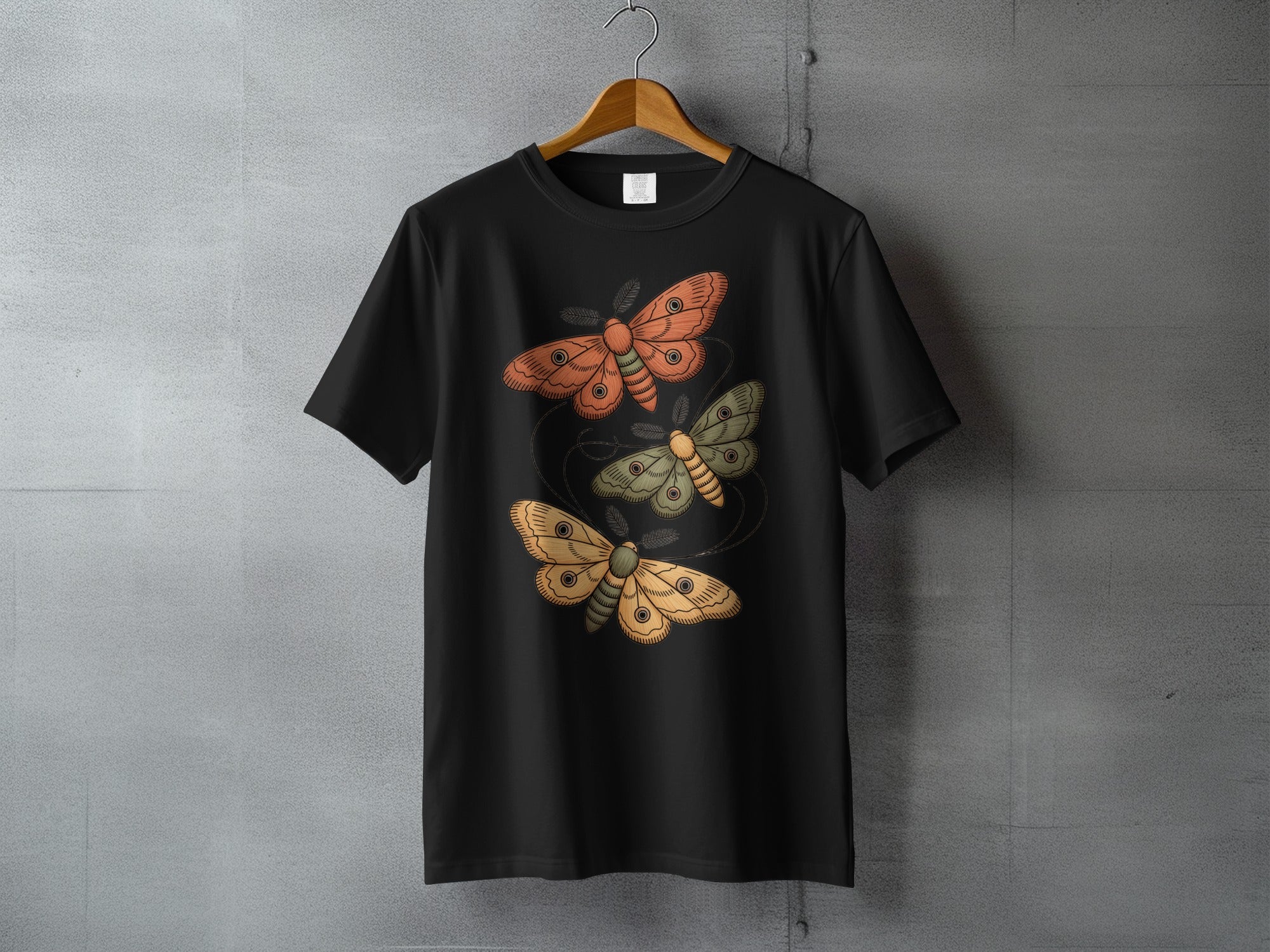 Three Moths Black Shirt Graphic Design product type