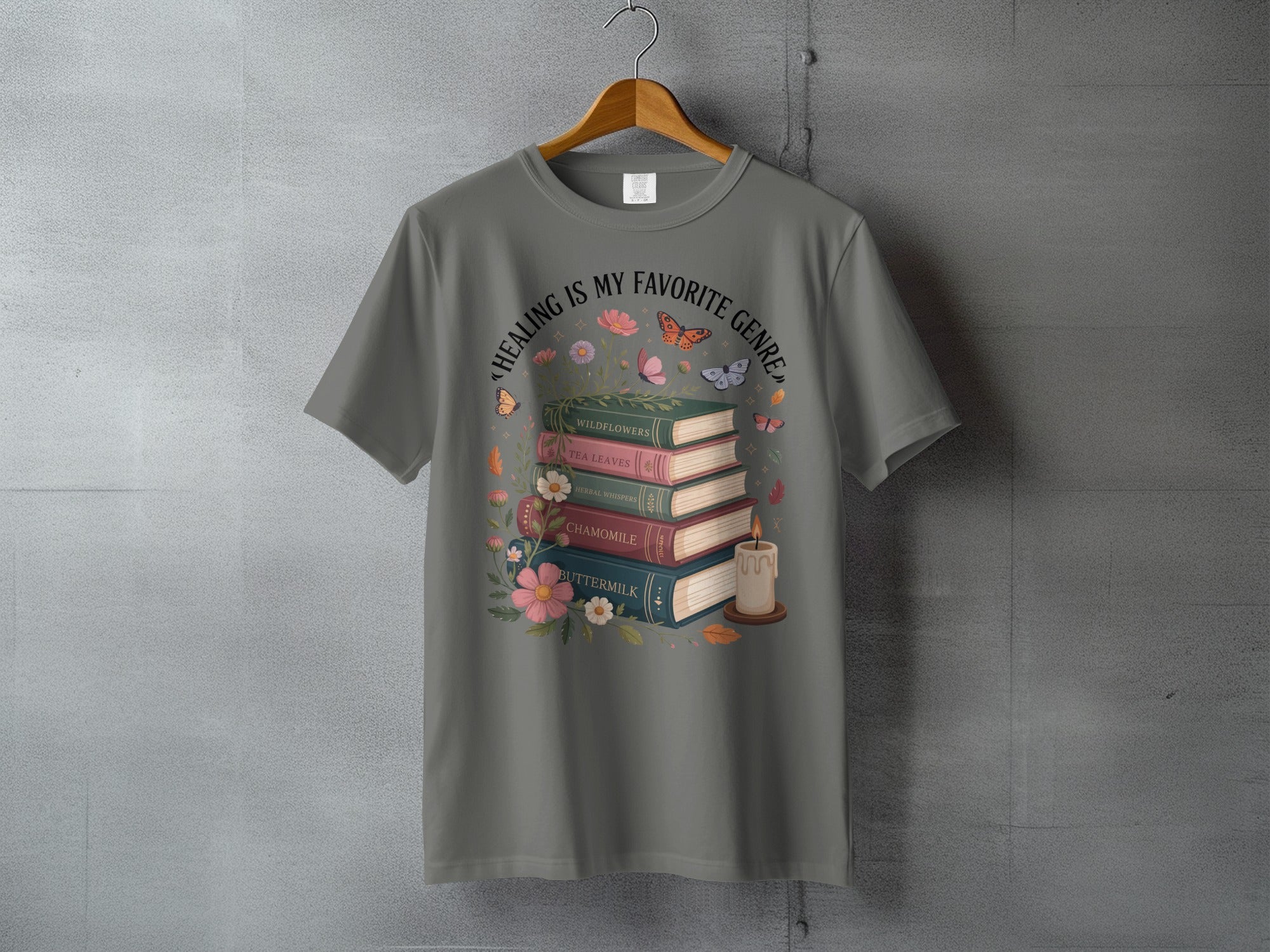 Healing Is My Favorite Genre Books Butterflies Candle t-shirt