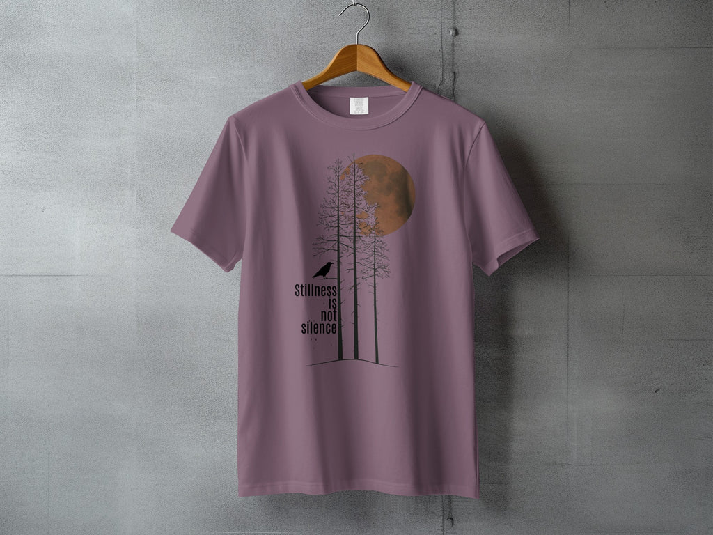 Stillness IS not silence moon trees bird graphic product