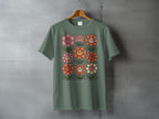 Smiling Groovy Flowers Design Green T-Shirt product type