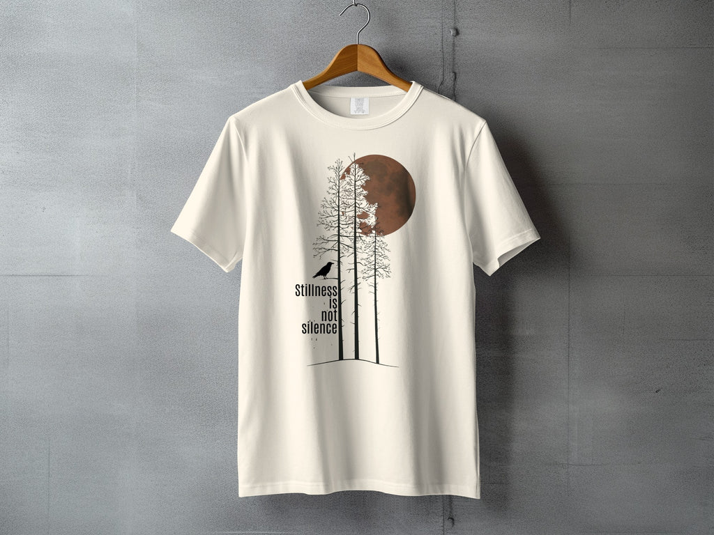 Stillness IS Not Silence Moon Trees Bird T-Shirt product type