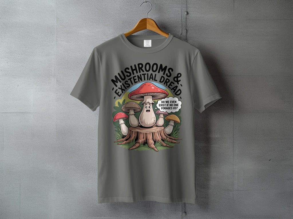 MUSHROOMS & EXISTENTIAL DREAD t-shirt product type
Mushroom
Existential Dread
Fungi
Funny
Philosophy
Graphic Tee
Unique Design
Nature Lover
Mycology
Woodland
Humorous Tee
Shrooms
Sarcastic
Cute Mushroom
Tree Stump
Foraging Joke
Deep Thought
Apparel
Gift Idea
Quirky Print