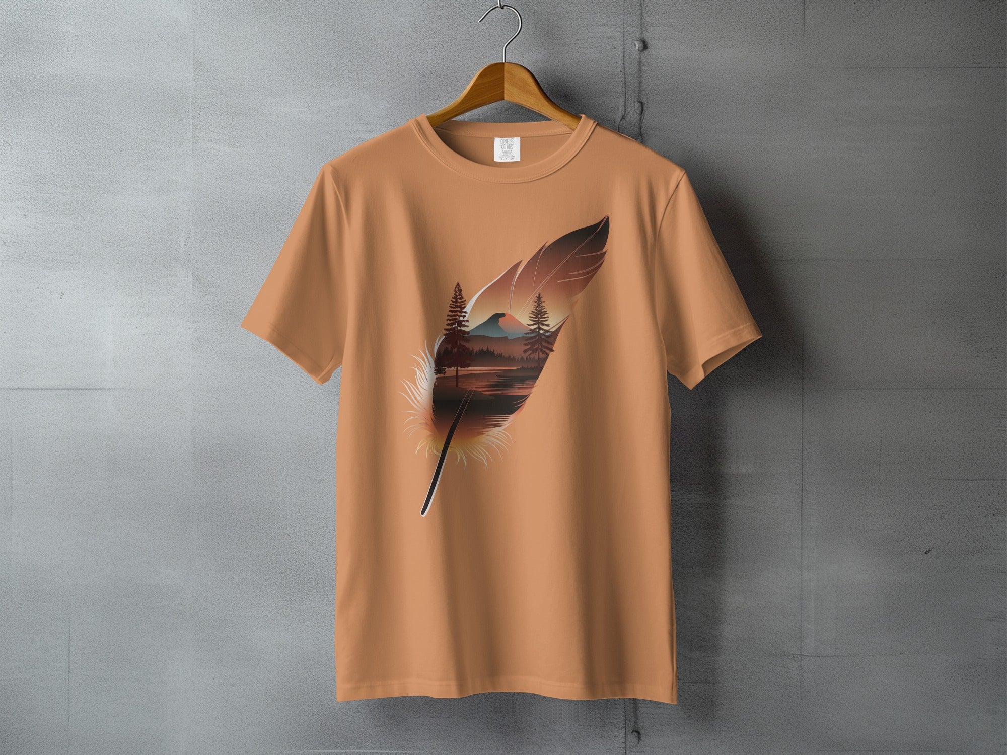Scenic Feather Mountains Trees Lake Sunset Graphic product type