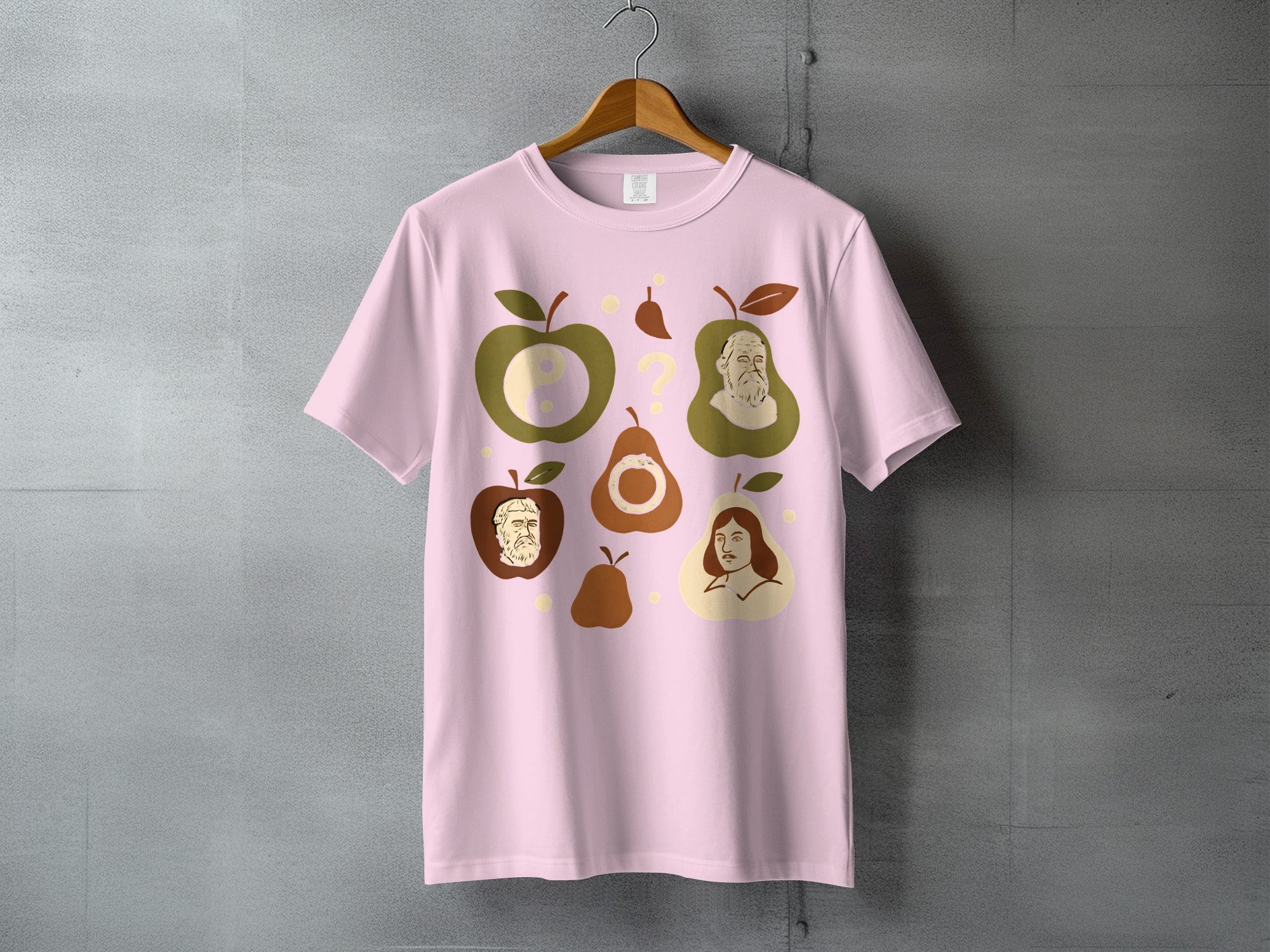 Historical figures fruit symbols philosophical product type
T-shirt
Philosophy
Philosophers
Fruit Graphic
Apple Design
Pear Design
Wisdom Art
Knowledge Tee
Historical Figures
Thinker Shirt
Yin Yang Symbol
Question Mark Art
Unique Design
Graphic Tee
Pink Apparel
Science Theme
Socrates Art
Descartes Art
Intellectual Style
Creative Product