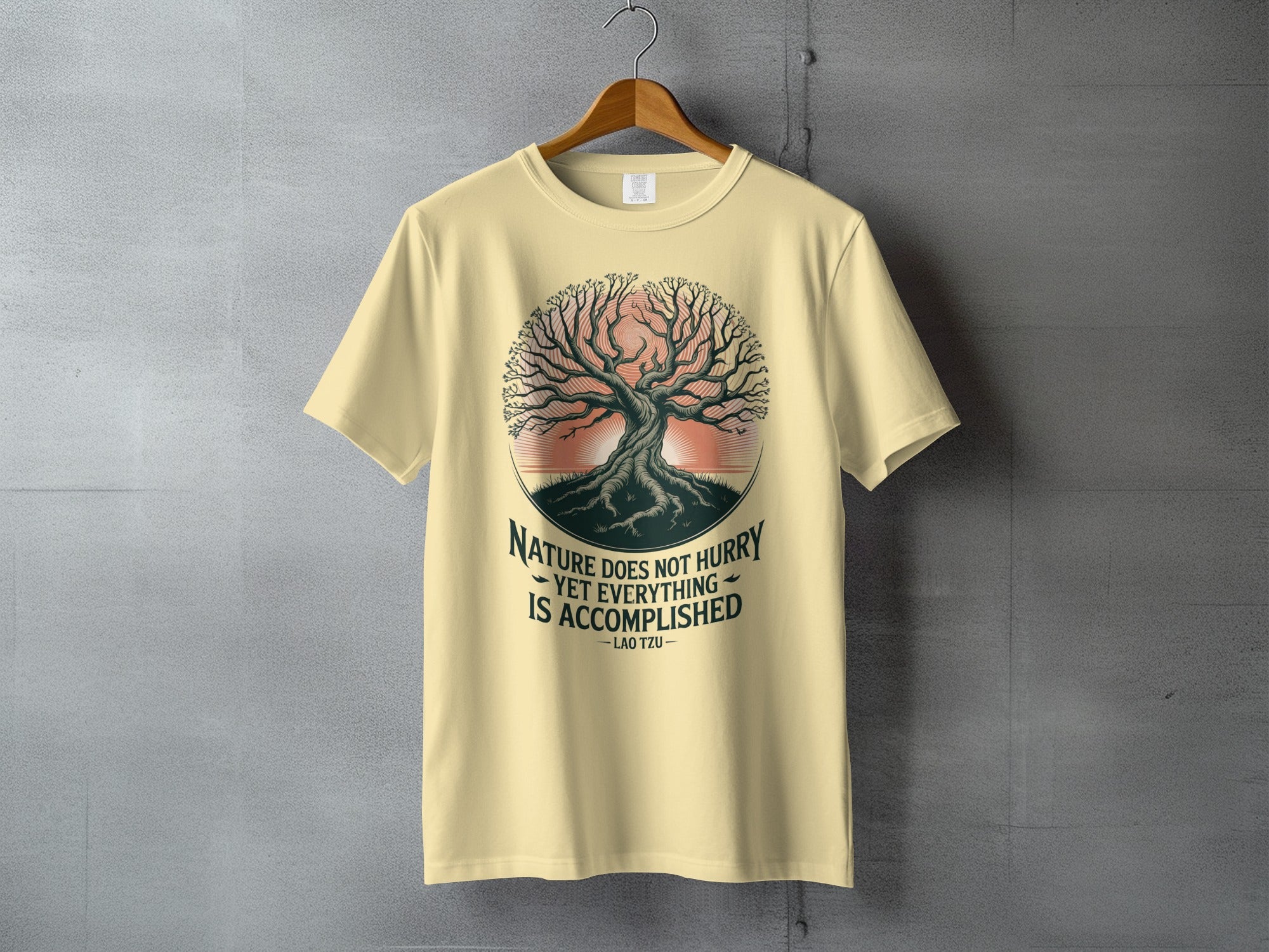 Light Yellow Nature Does Not Hurry Tree Design T-shirt product type