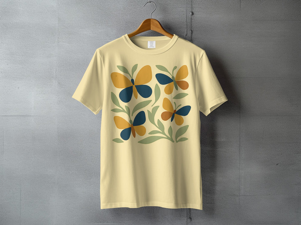 Abstract Butterfly Leaf Design Light Yellow Cream T-Shirt product type