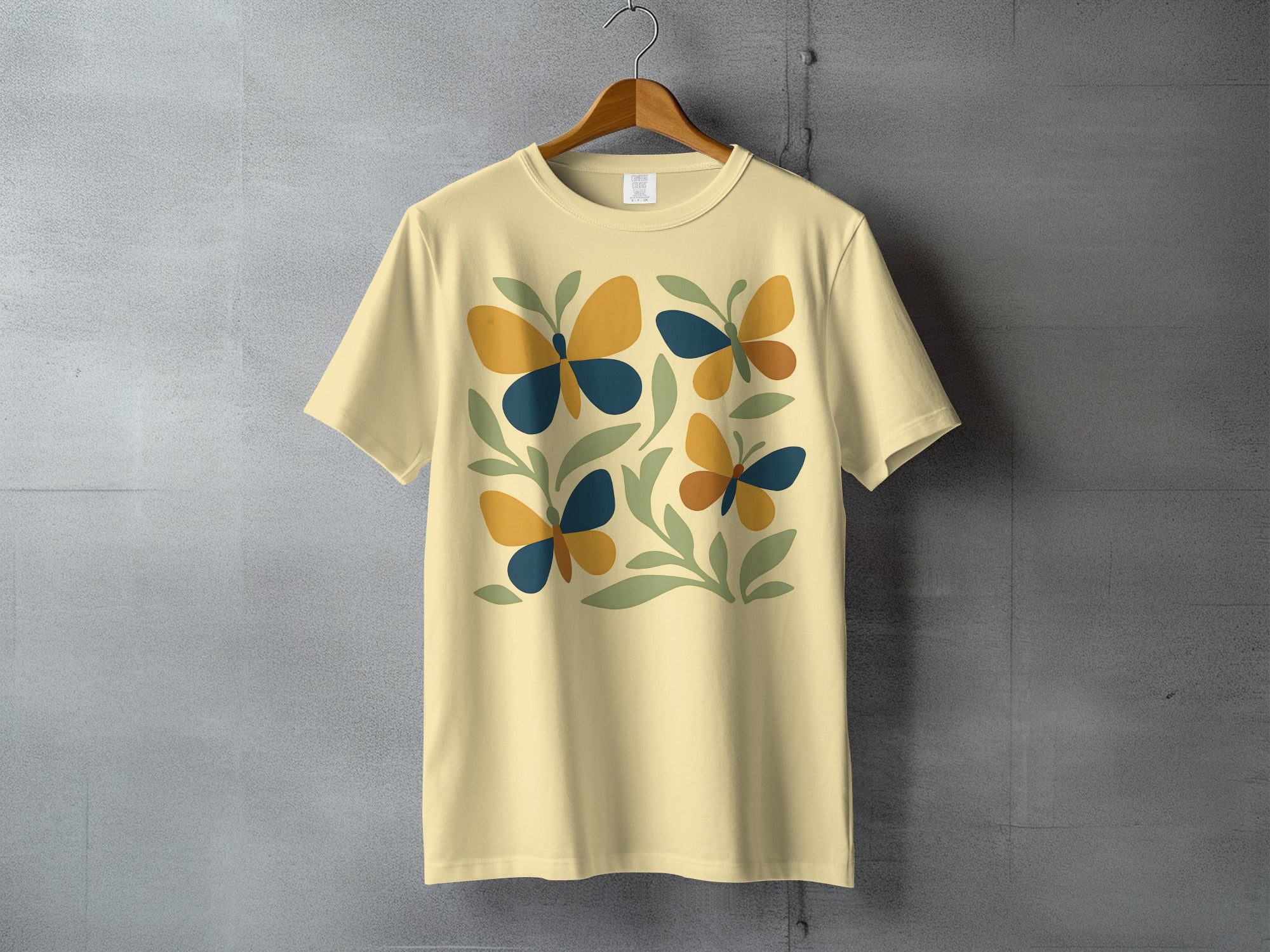Abstract Butterfly Leaf Design Light Yellow Cream T-Shirt product type