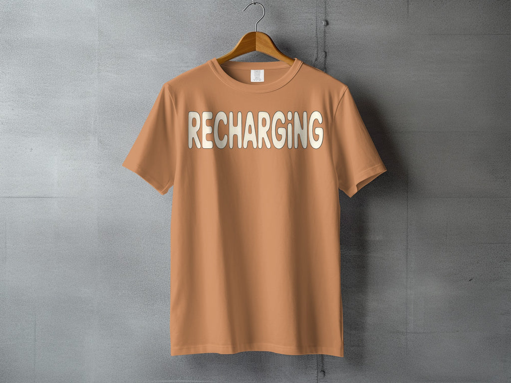 RECHARGING peach orange graphic t-shirt product type