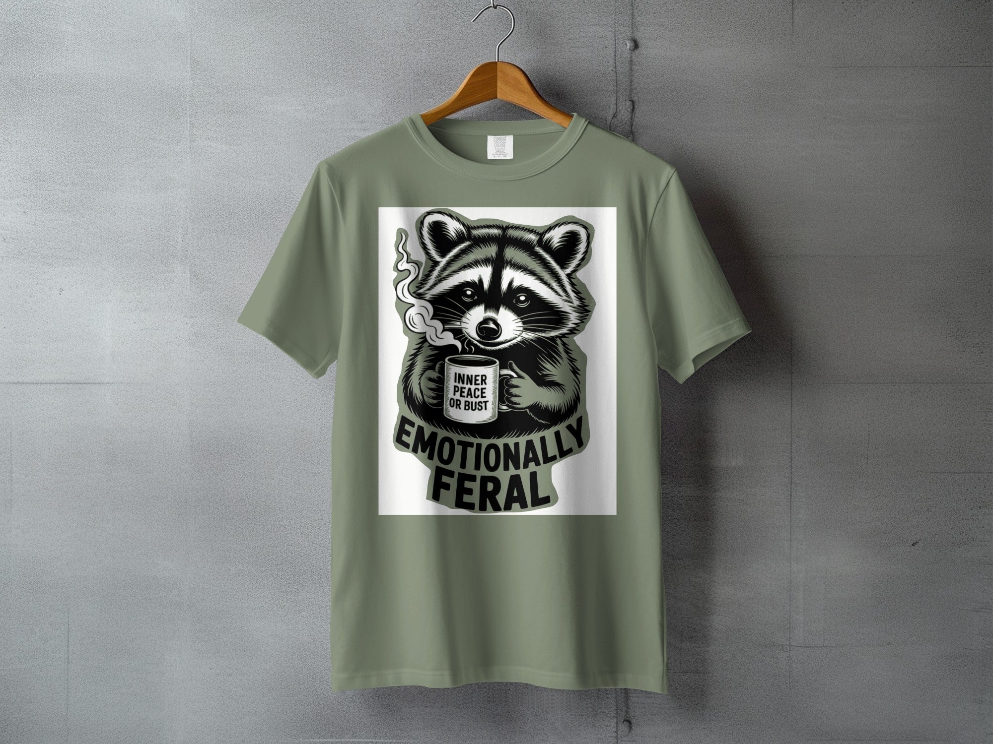 Raccoon Coffee Inner Peace OR Bust Emotionally Feral t-shirt product type