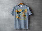 Blue Shirt Orange Yellow Teal Butterfly Leaf Design product type
