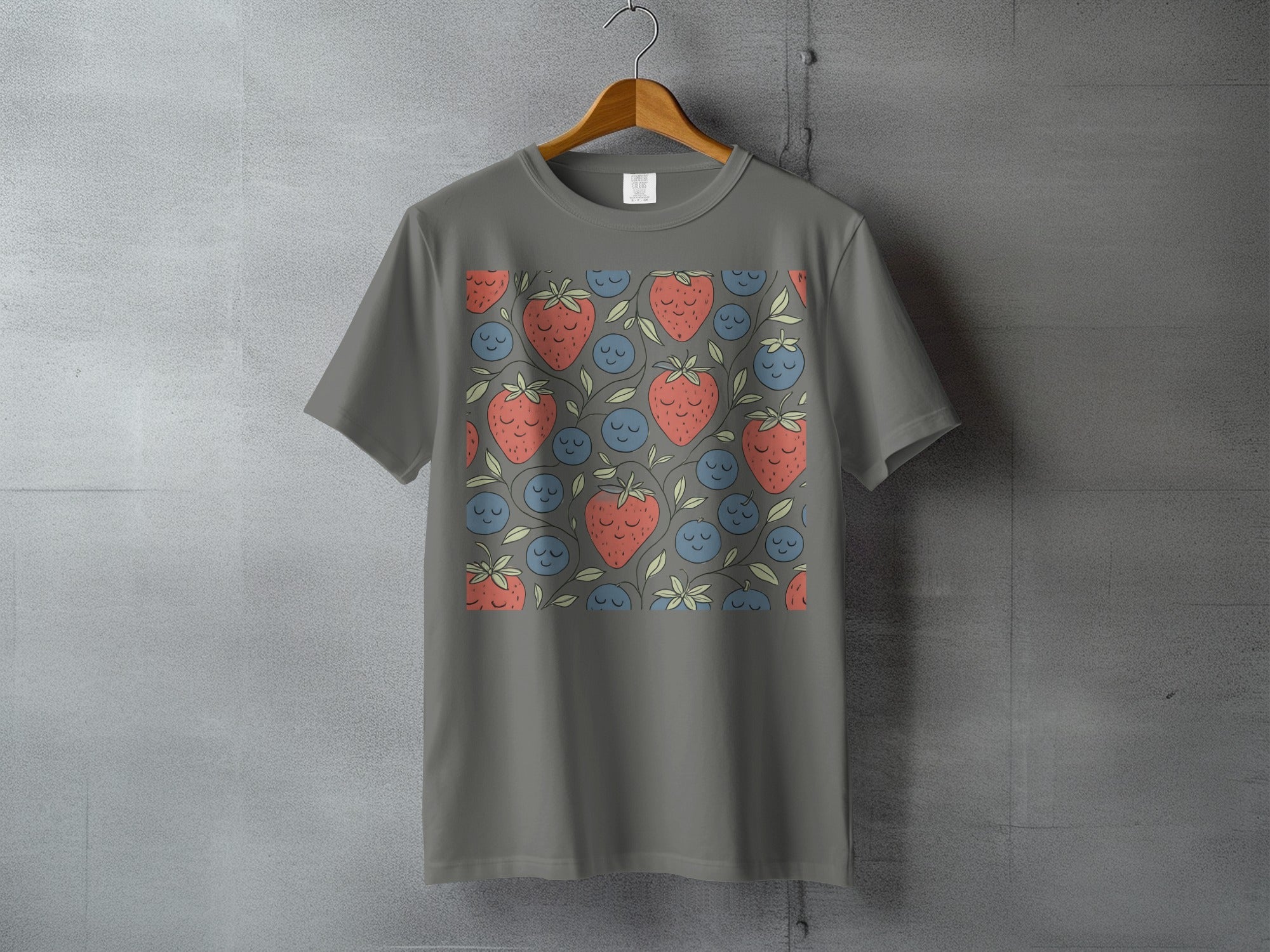 Sleepy Strawberries Blueberries Grey T-Shirt product type