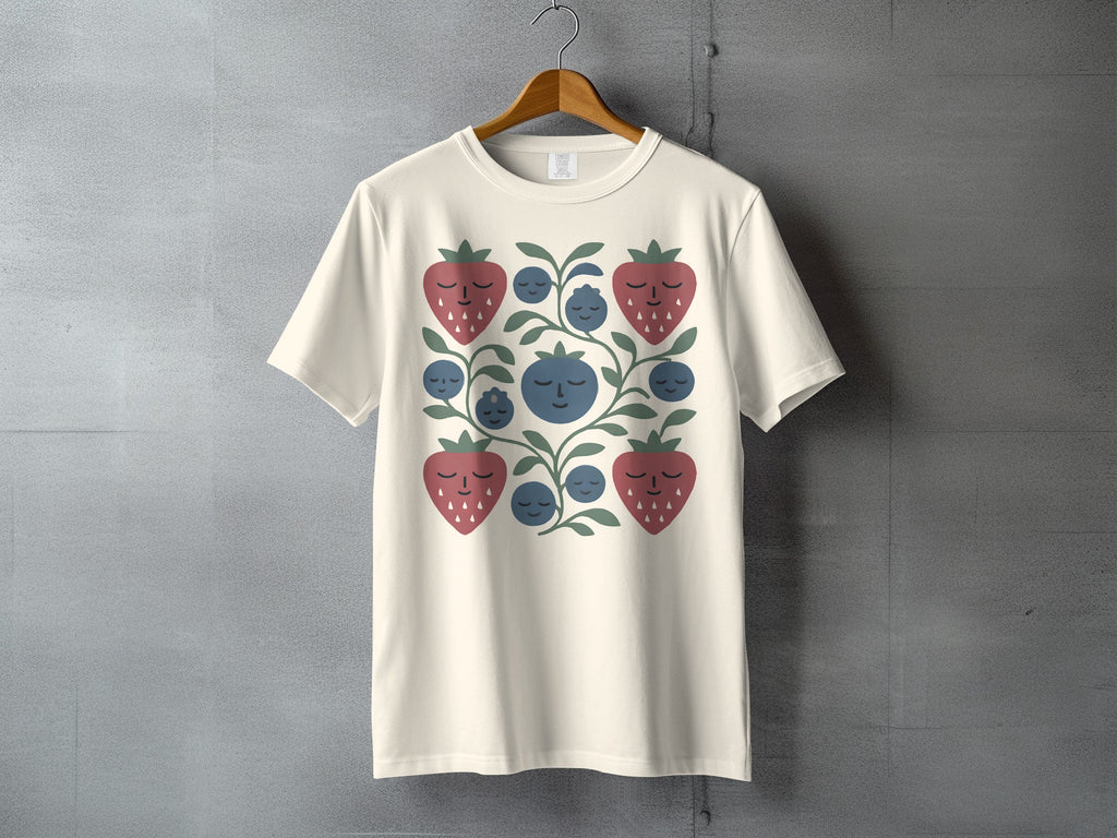 Strawberry Blueberry Faces Botanical Cream T-Shirt product type
T-shirt
Berry print
Strawberry design
Blueberry print
Fruit graphic
Cute berries
Folk art
Botanical print
Nature inspired
Cream shirt
Graphic tee
Summer fruit
Sweet berries
Happy fruit
Smiling fruit
Whimsical design
Aesthetic tee
Indie clothing
Unique print
Artistic design