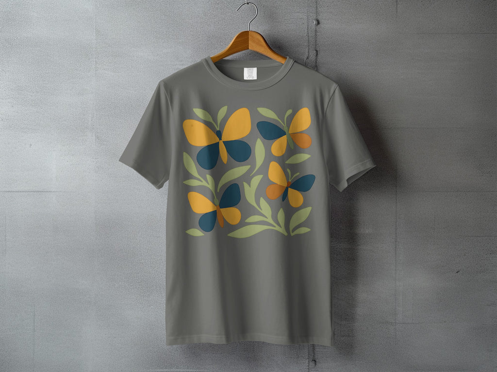 Grey Butterfly Foliage Abstract Print Graphic Tee product type
Grey T-shirt
Butterfly design
Graphic apparel
Abstract artwork
Foliage print
Nature motif
Insect graphic
Blue orange shirt
Green leaf pattern
Modern aesthetic
Short sleeve tee
Round neck top
Casual shirt
Unisex tee
Summer outfit
Spring apparel
Unique pattern
Artistic graphic
Fashion top
Butterfly art