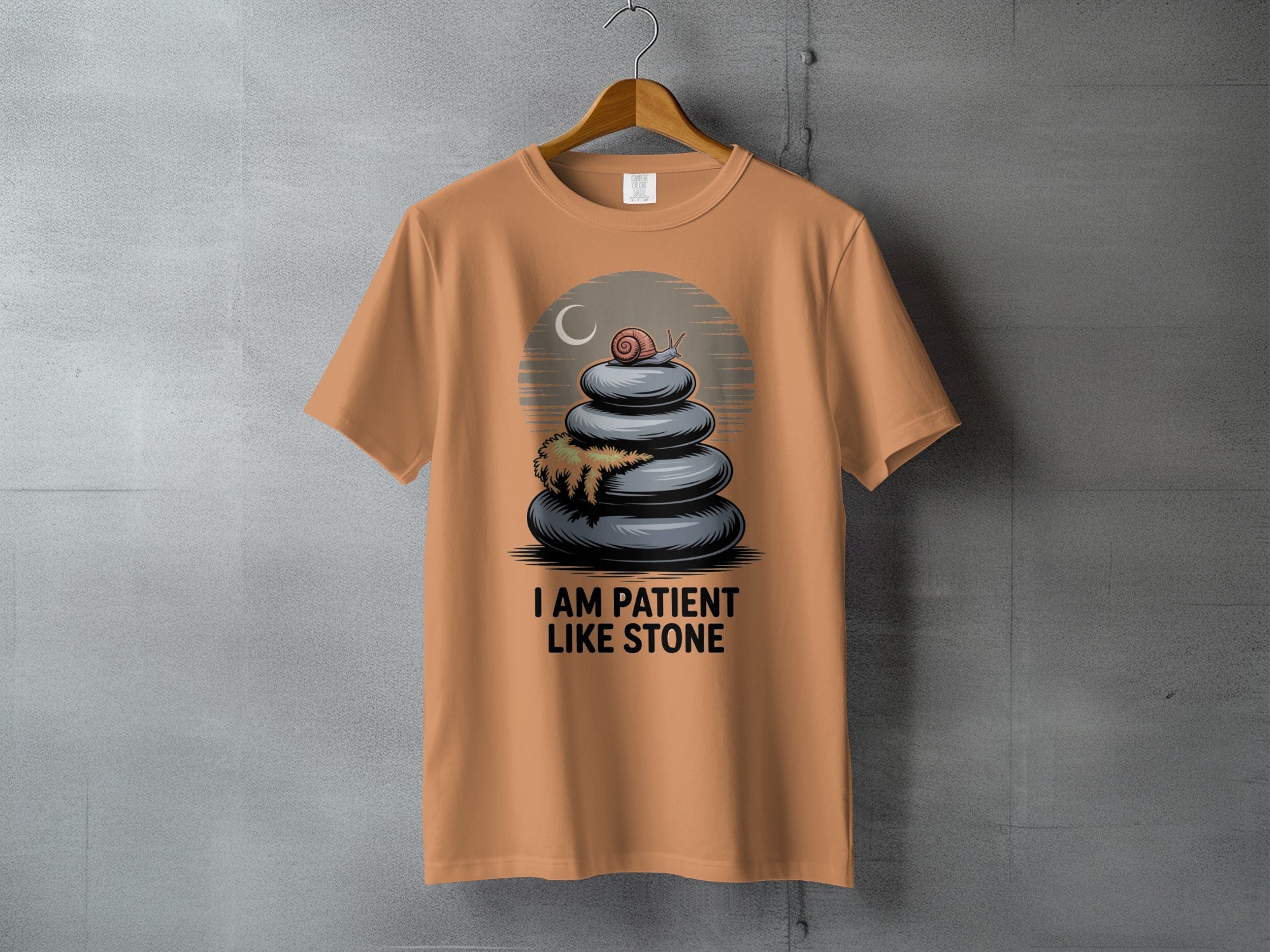 I AM PATIENT LIKE STONE Snail Zen Stacked Stones Moon product type
snail
stone stack
patience quote
zen design
calmness
mindfulness
inspirational
peaceful vibe
graphic tee
unique art
nature inspired
slow living
wisdom symbol
spiritual journey
tranquil art
animal motif
crescent moon
stacked rocks
positive message
meditation art