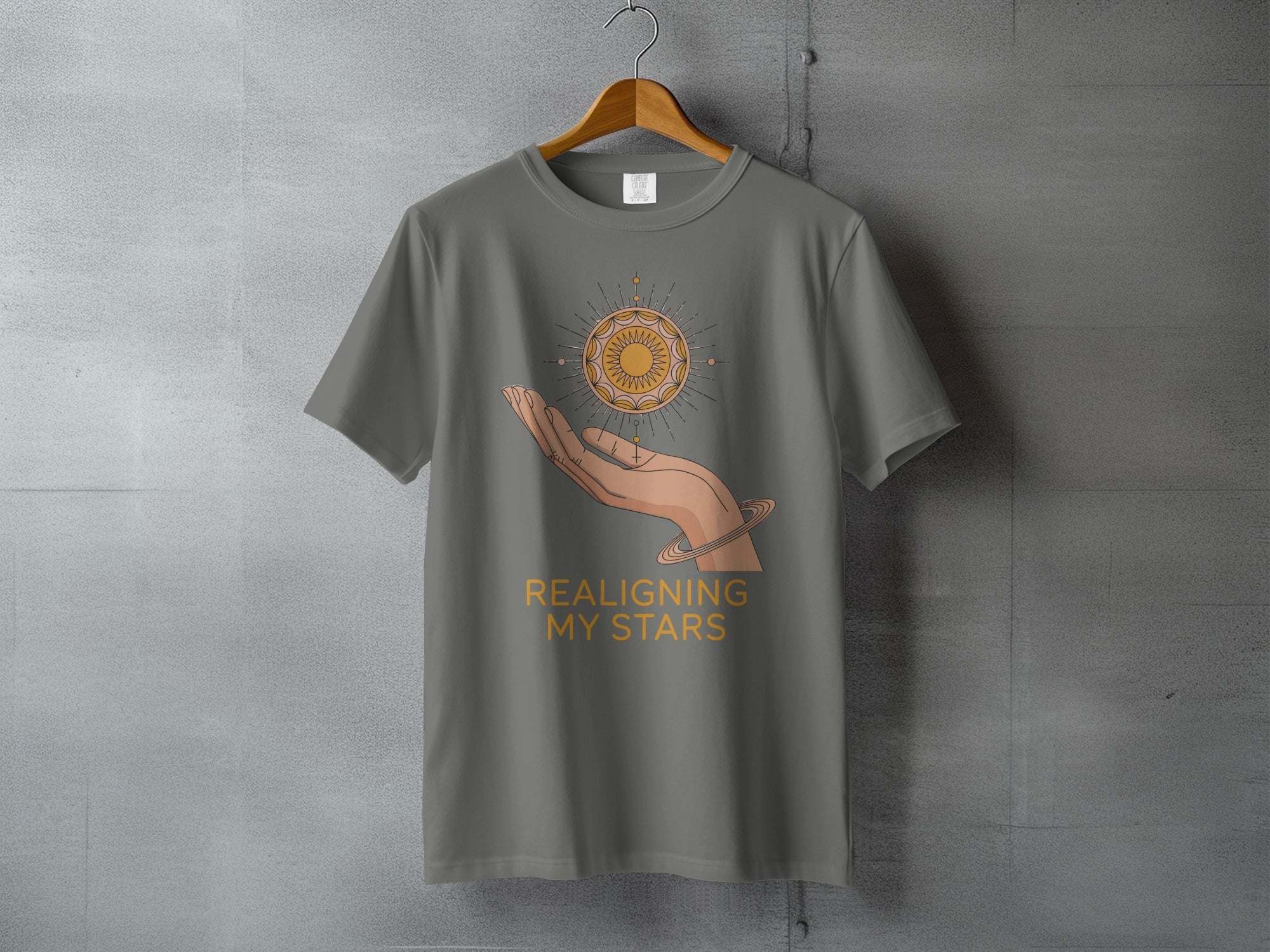 REALIGNING MY STARS celestial hand sun design t-shirt product type