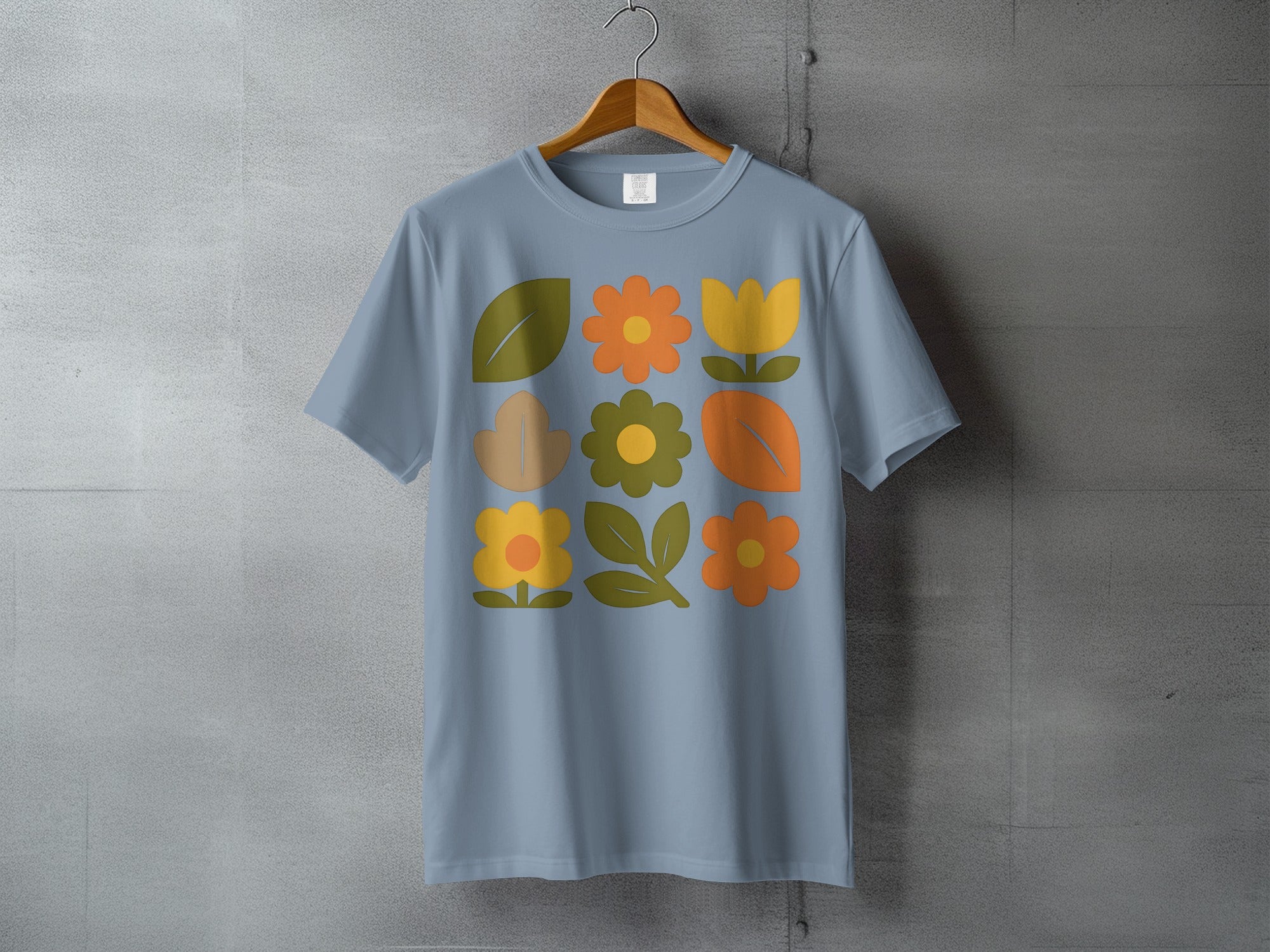 Retro Floral Abstract Design Light Blue product type
tshirt, tee, apparel, retro, vintage, floral, flowers, leaves, botanical, abstract, groovy, seventies, nature, light blue, orange print, yellow print, green print, earthy tones, graphic tee, unique design