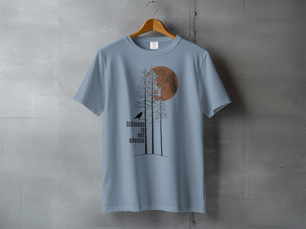 Stillness is not silence moon forest bird graphic product type
