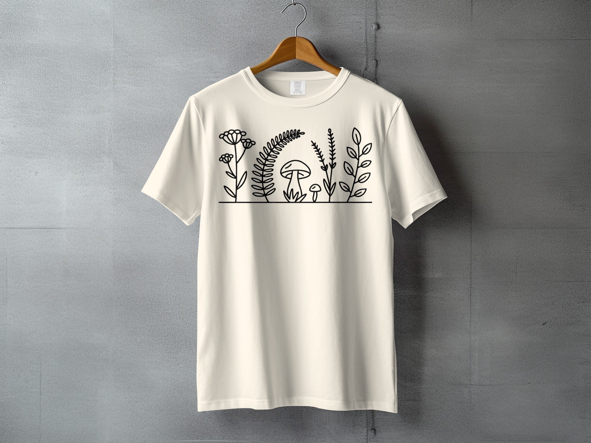 Botanical Forest Fern Mushroom Outline Art T Shirt product type
