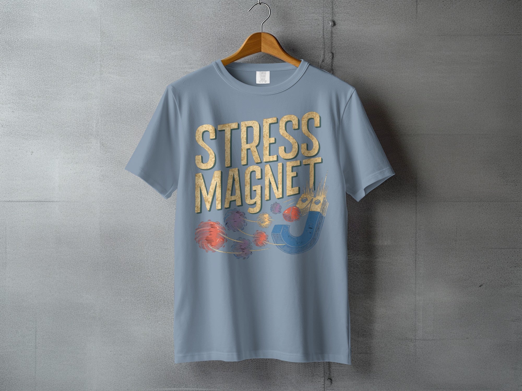 Stress Magnet Funny Design Graphic Apparel T-shirt product type
Stress Magnet, Funny T-shirt, Graphic Tee, Humor Shirt, Ironic Apparel, Magnet Design, Stress Relief, Novelty Shirt, Blue T-shirt, Casual Top, Printed Shirt, Anti-stress, Mental Health, Unique Tee, Gift Idea, Statement Shirt, Everyday Wear, Horseshoe Magnet, Science Humor, Pop Culture