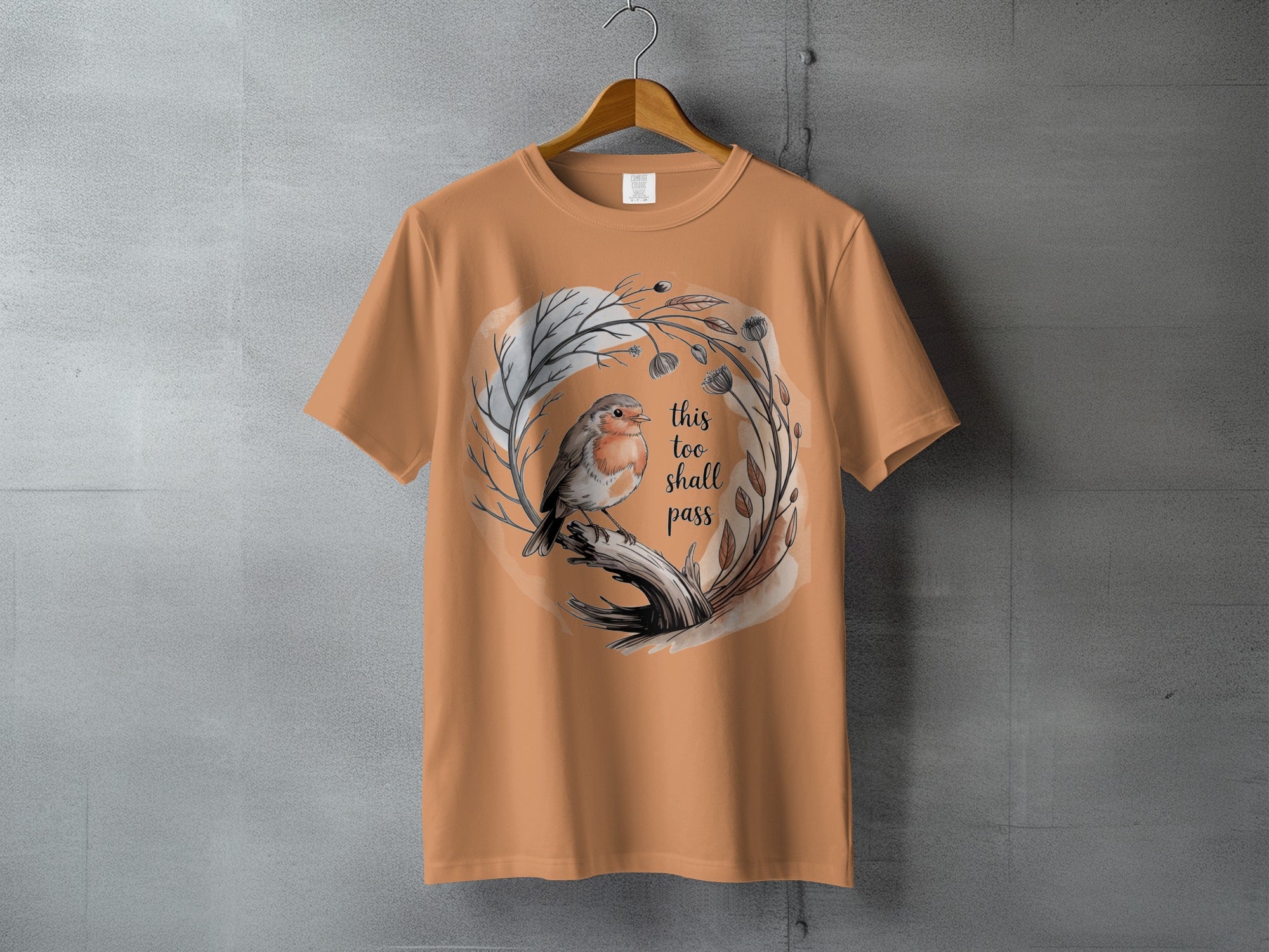 Peach Robin Bird Branch Wreath Inspirational Quote product type