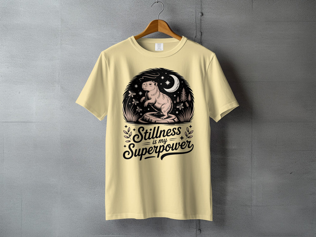 Capybara Moon Stars Stillness is my Superpower T-shirt