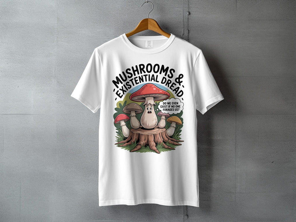 MUSHROOMS & EXISTENTIAL DREAD FUNNY SHROOM EXISTENCE product type
Mushroom, Existential Dread, Funny, Philosophy, Fungi, Shroom, Existential, Humor, Nature, Forest, Woodland, Deep Thoughts, Questioning, Unique Design, Graphic, Cartoon, Quirky, Indie, Mycology, Foraging